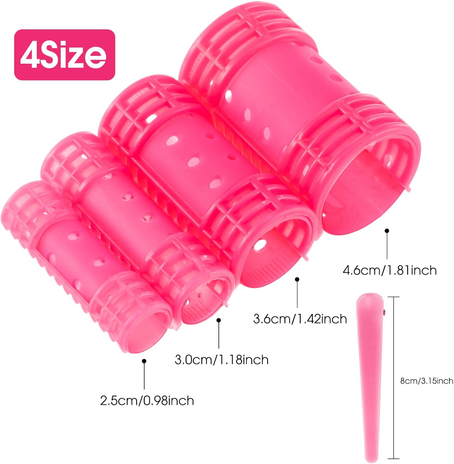WILLBOND 65 Pieces Magnetic Rollers Plastic Rollers Hair Curlers Set 4 Sizes for Long Medium Short Hair, Duck Clips Hairnet Hairdressing Styling Tool (Pink) - Green image number 5