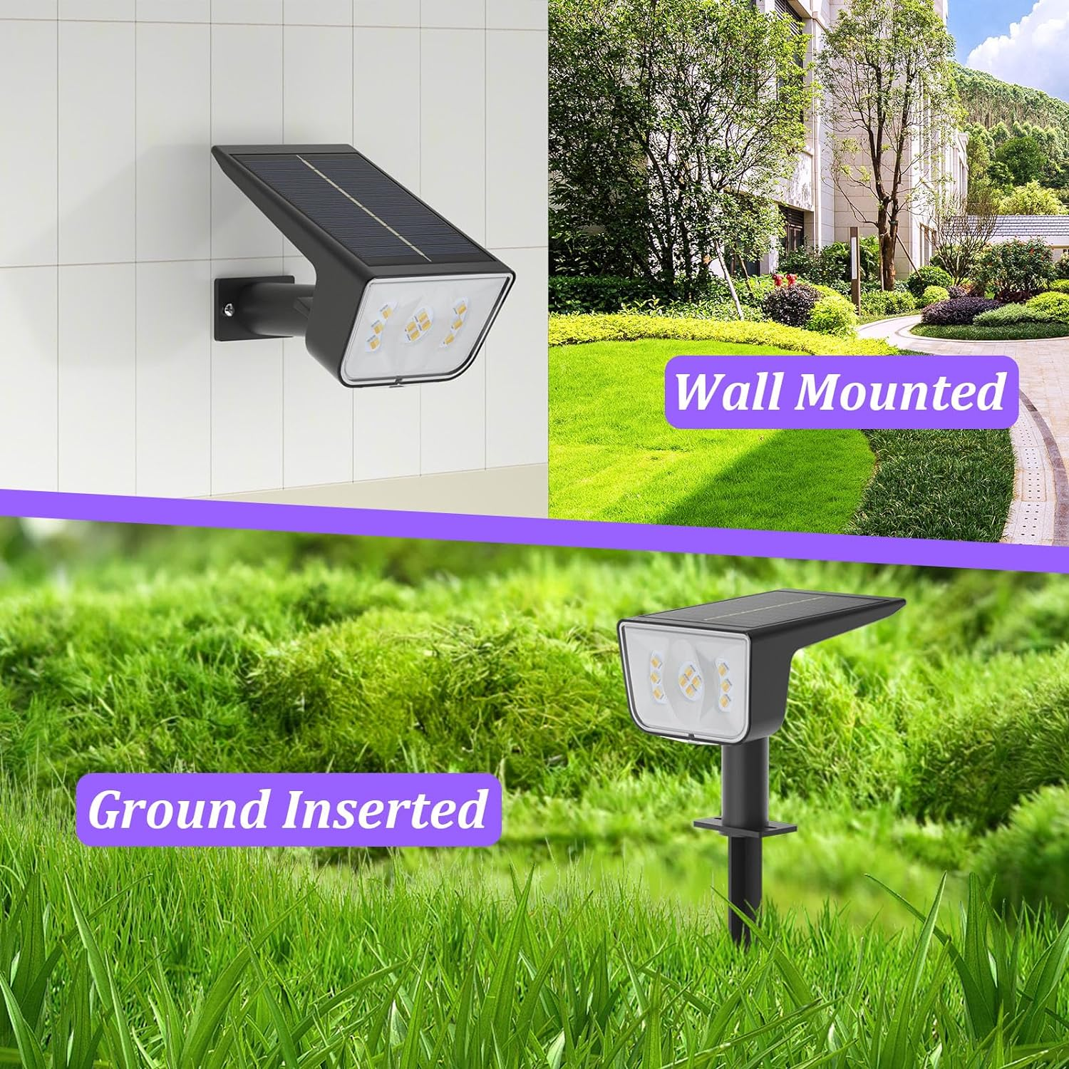 Solar Spot Lights Outdoor: 6 Pack Solar Lights Outdoor IP67 Waterproof, 2 Lighting Modes(Warm Light/Cool White) Garden Solar Spotlights for Landscape Pathway Garden Porch Yard Pool image number 3
