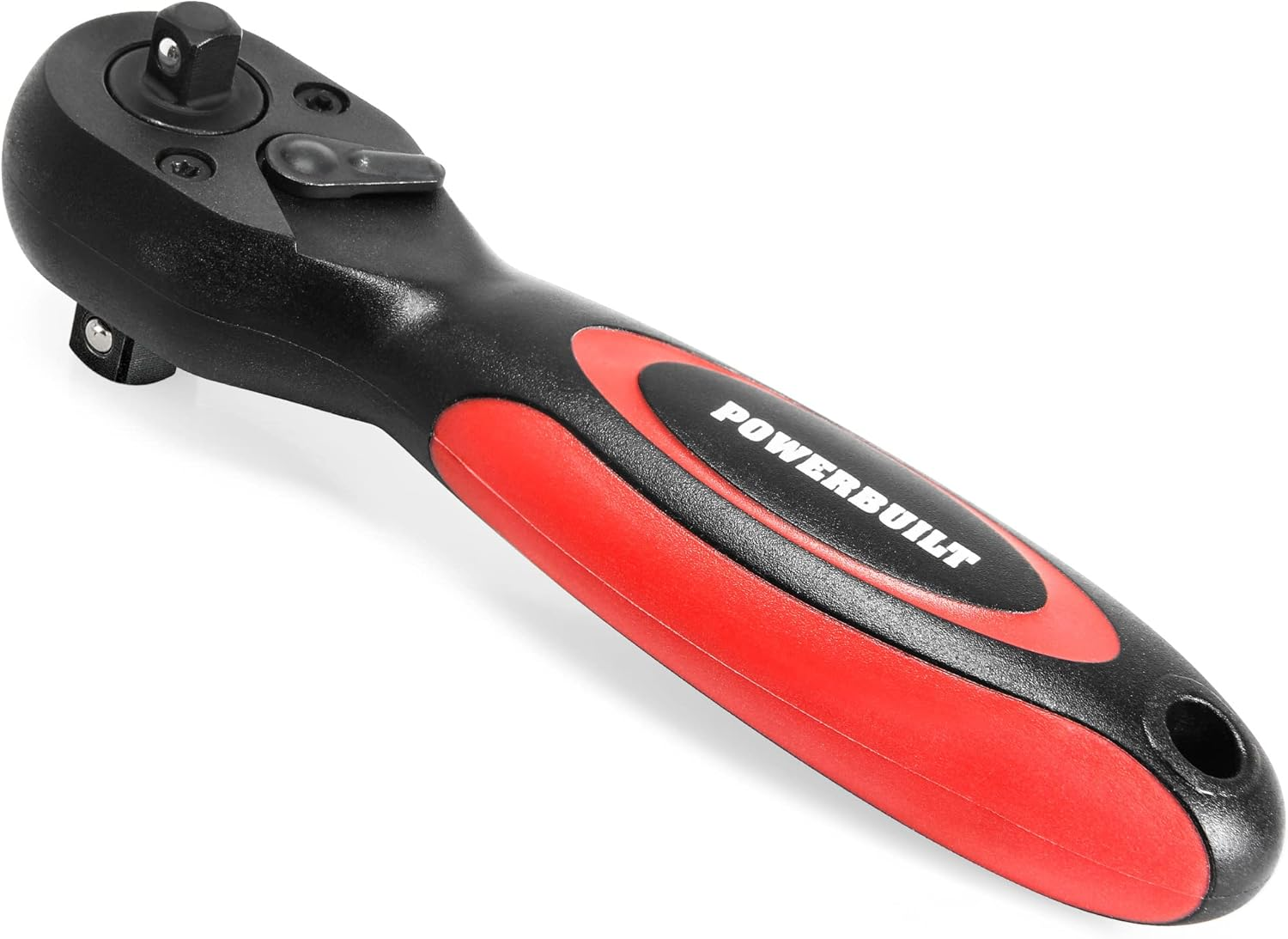 Powerbuilt Stubby Ratchet 3/8 Inch and 1/2 Inch Drive, Reversible Socket Wrench, 72 Tooth, Offset Comfort Handle - 940481 image number 2
