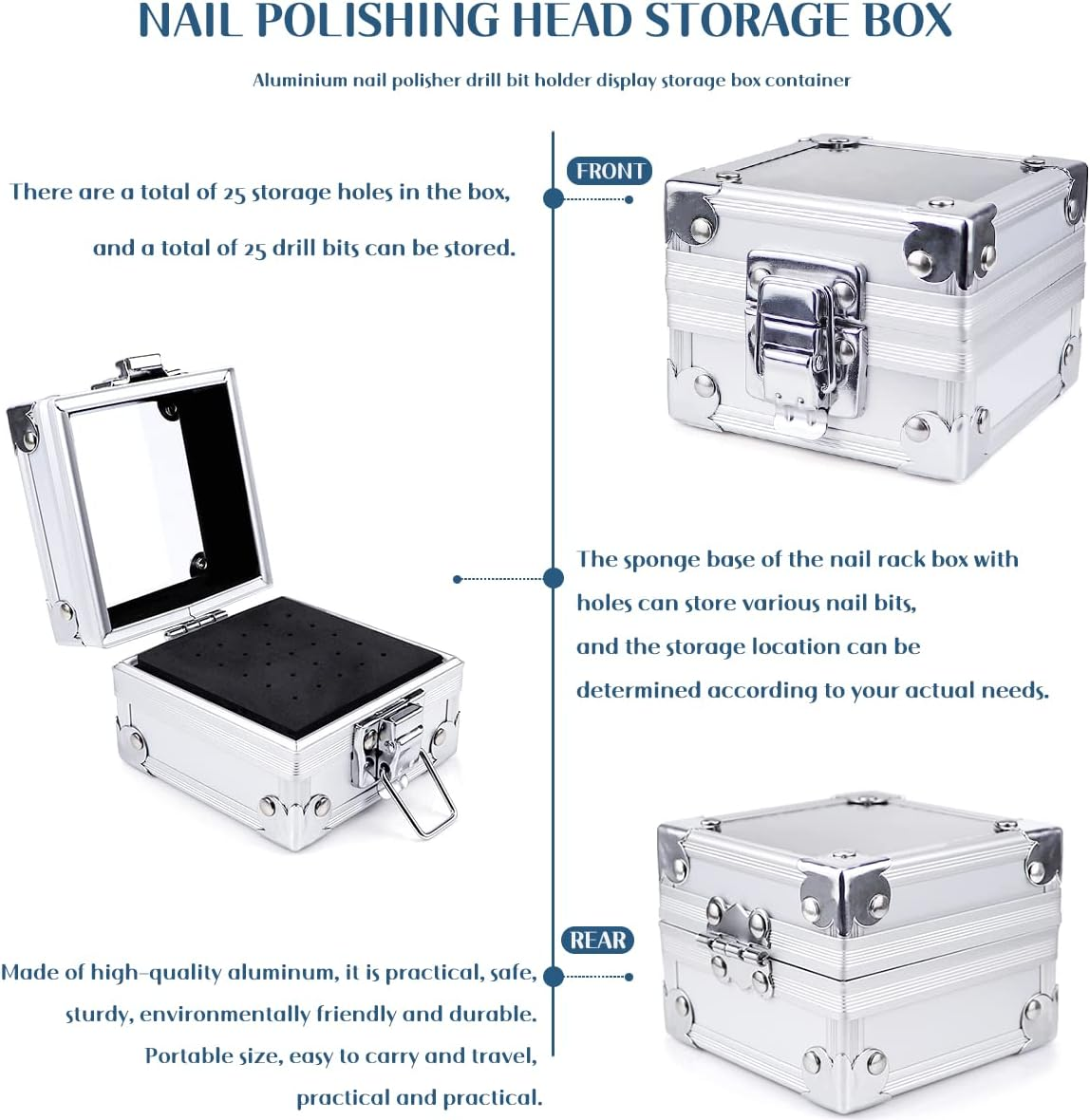 FERCAISH Nail Drill Bit Holder, 25 Holes Nail Salon Organizers Manicure Tools Nail Polishing Heads Storage Box for Nail Drill Bit, Portable and Durable Nail Drill Bit Case image number 3