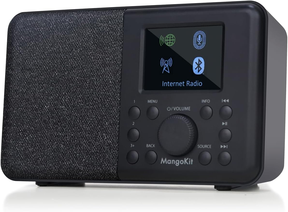 SR20 Smart Internet Radio with Wifi,Podcast Player, Bluetooth Speaker,Portable FM Radio,Mains and Battery Powered Radio,Stereo Sound,Color Display,Dual Alarms, Presets,App Control-Black