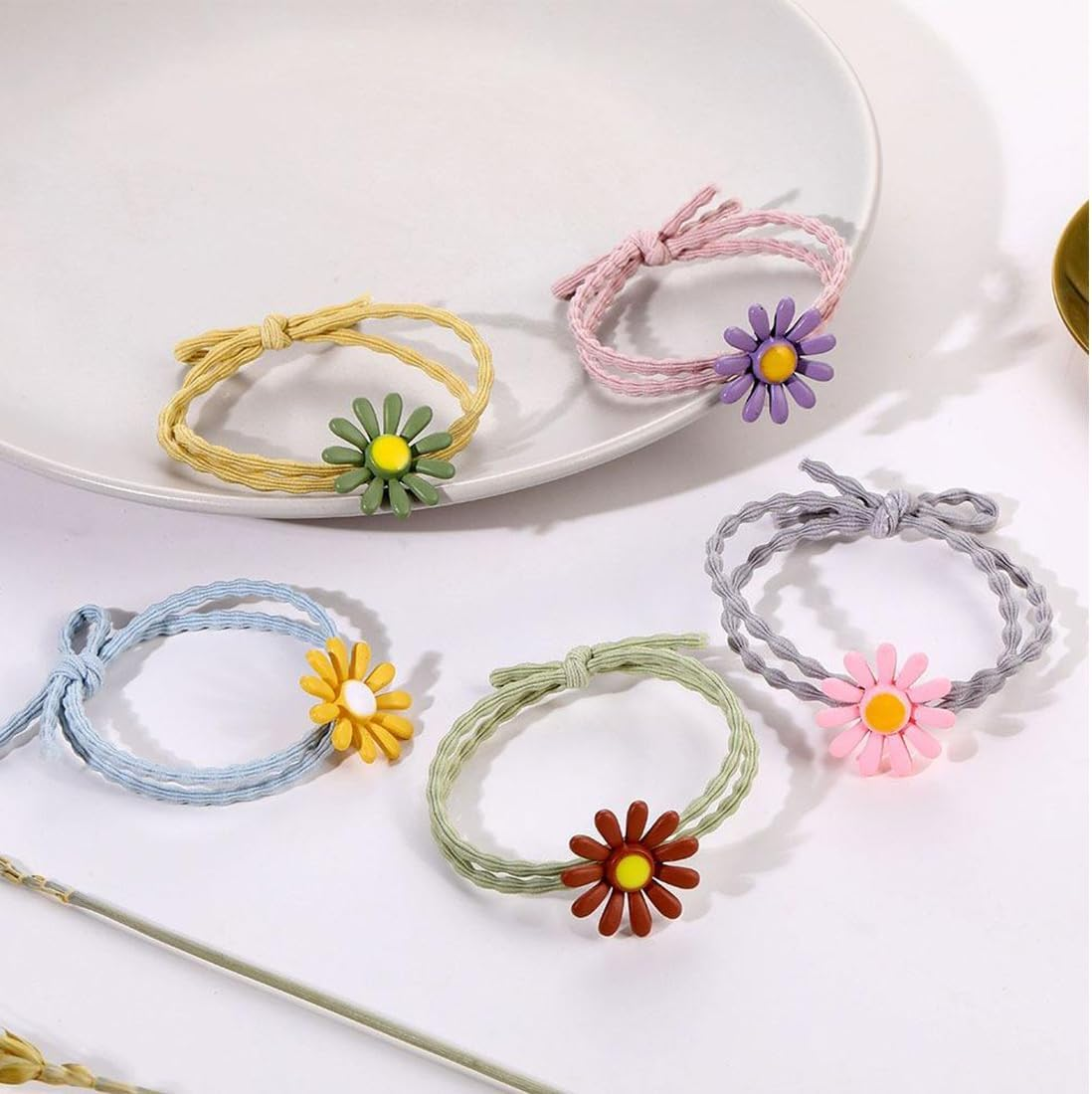 XYTAHDM Pack of 40 Women'S Hair Bobbles, Daisy Hair Bobbles Girls, Elastic Hair Bands, Ponytail, Hair Bobbles Small, Hair Scrunchie Spiral, Thin Hair Bands (Random Colour) image number 1