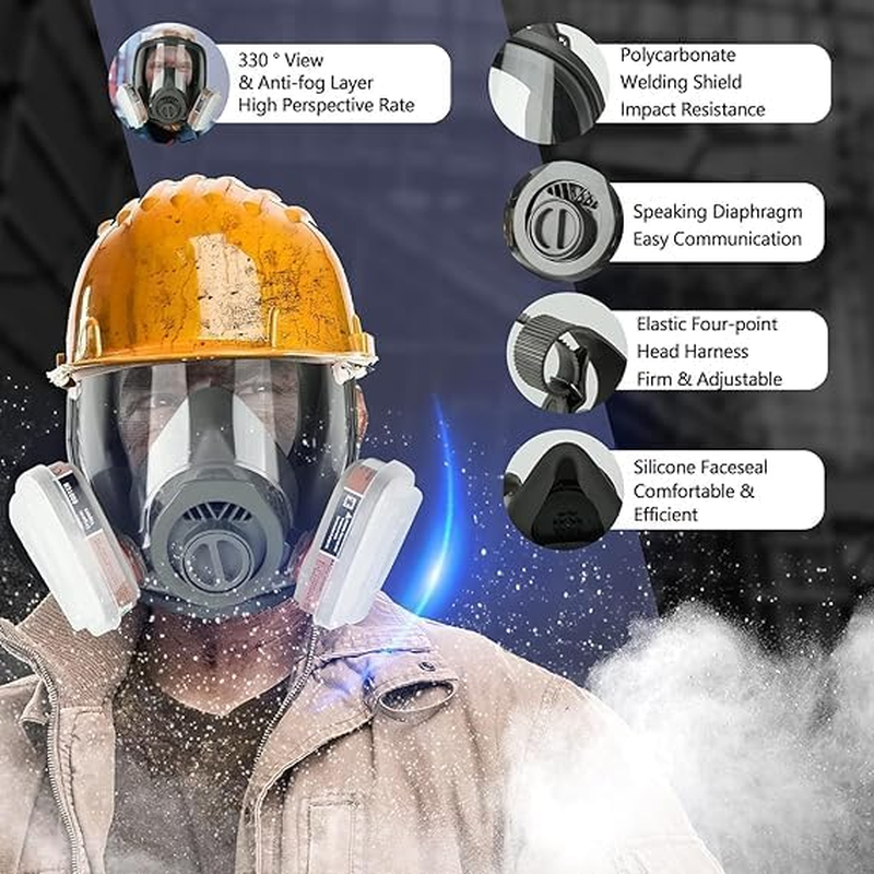Full Face Gas Mask, Gas Masks Survival Nuclear and Chemical with 40Mm Activated Carbon Filter, Reusable Respirator Mask for Gases, Vapors, Dust, Chemicals image number 3