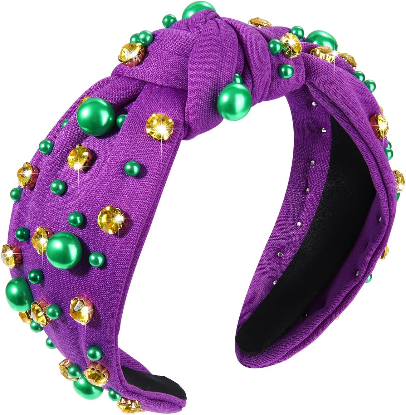 GLBCC Mardi Gras Hairband for Women Purple Pearl Rhinestone Knotted Headband Carnival Parade Party Hair Accessories image number 2