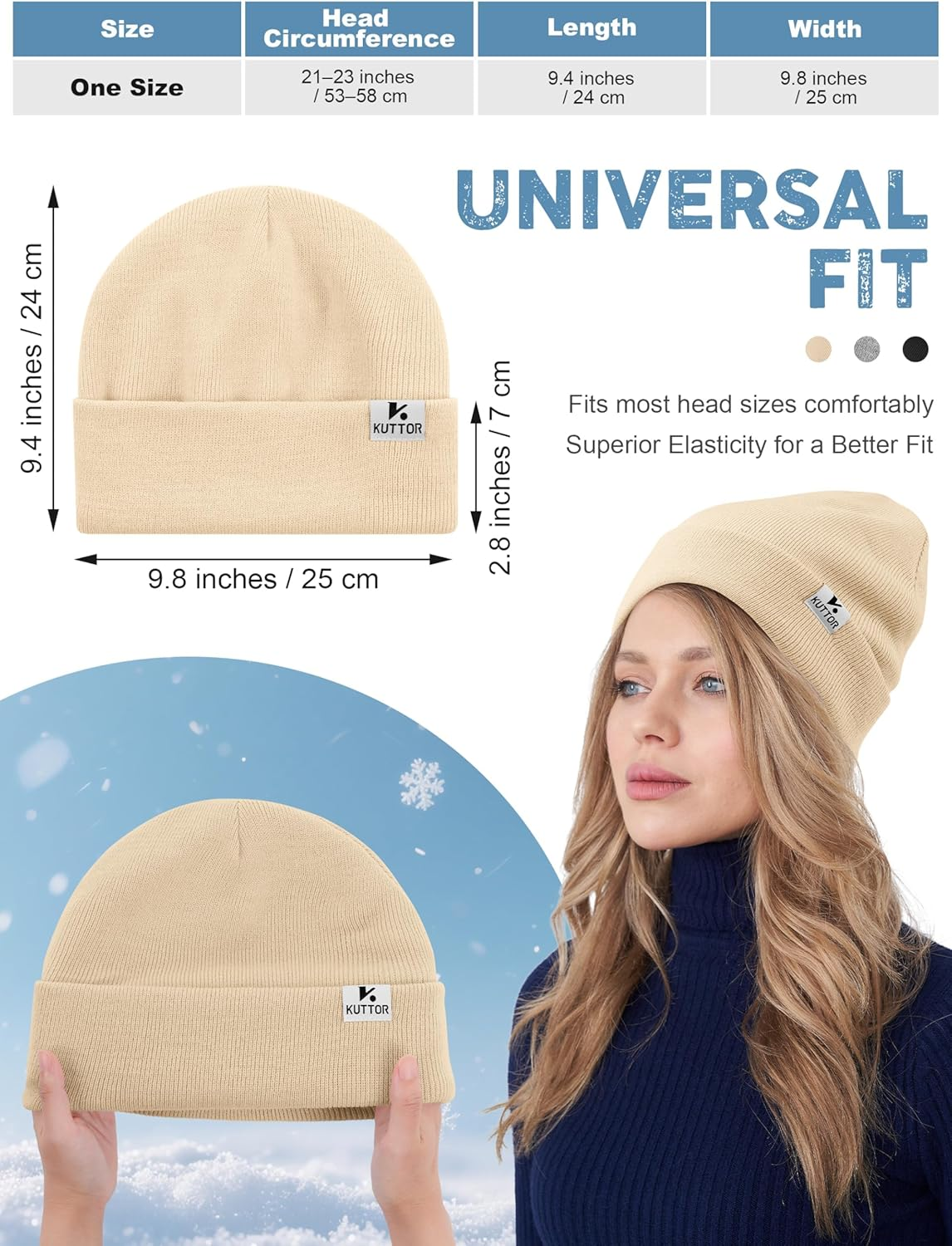 KUTTOR 3 Pack Satin Lined Beanie for Women Men Winter Slouchy Cap Adult Soft Knit Hat with Satin Lining One Size Fits Most image number 5