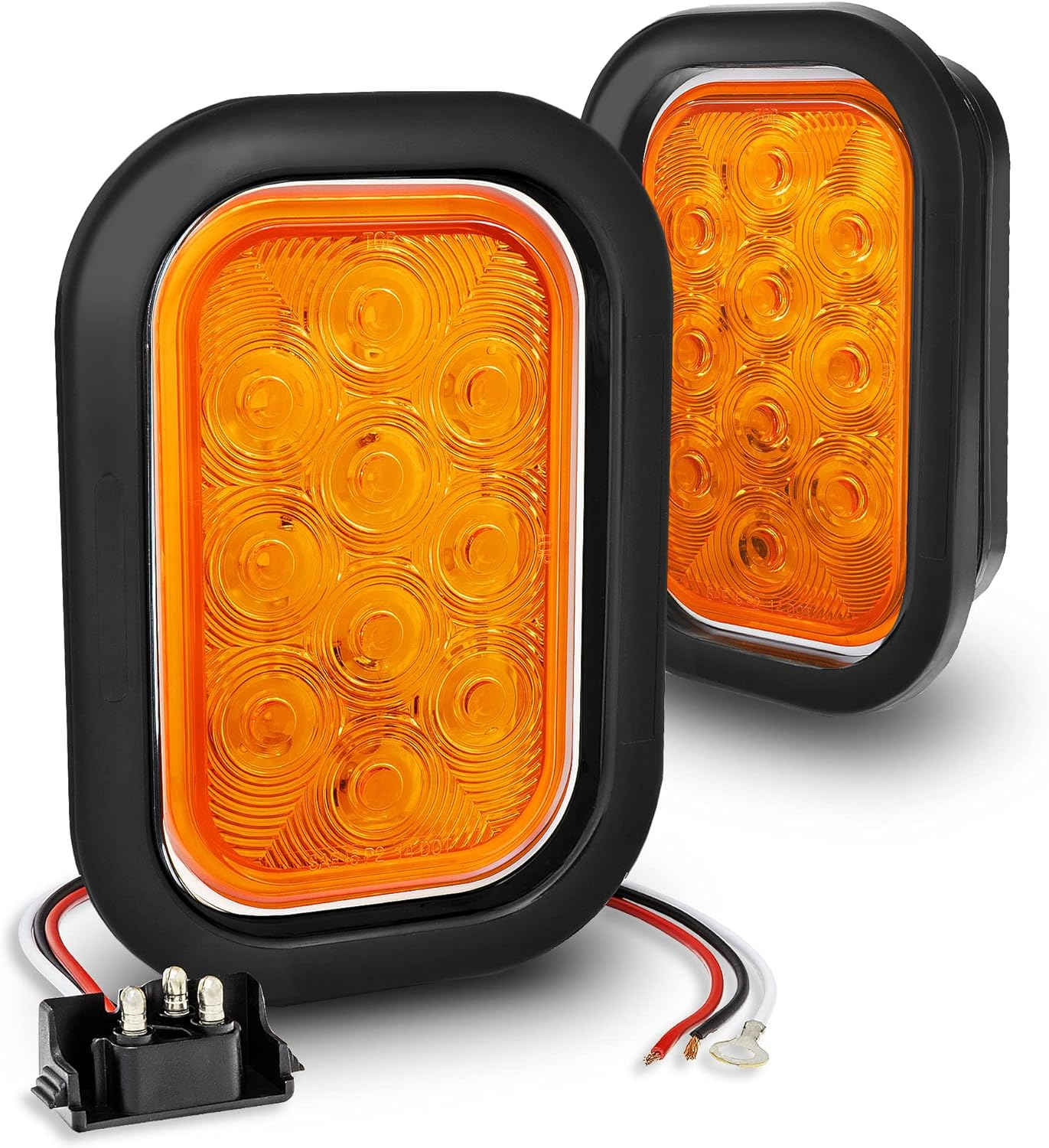 TRUE MODS 2Pc Amber 5X3 3X5 Inch Rectangle LED Trailer Tail Light Kit [DOT FMVSS 108] [SAE I6 P2] [Grommets/Plugs] [Submersible] [Stop Turn Tail Park] [10 LED] Taillight for Tow Truck 80" Wide Trailer image number 2