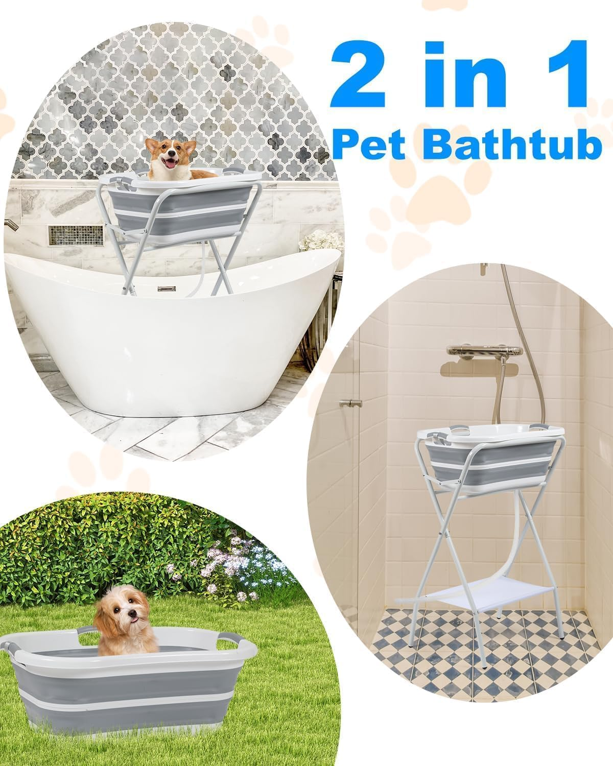 Kitchess Dog Bathtub Foldable, 2-In-1 Dog Washing Station with Collapsible Bath Tub for Dog, Portable Shower Bathtub for Medium Pet, Dogs, Cats Shower and Grooming, Saving Room image number 2