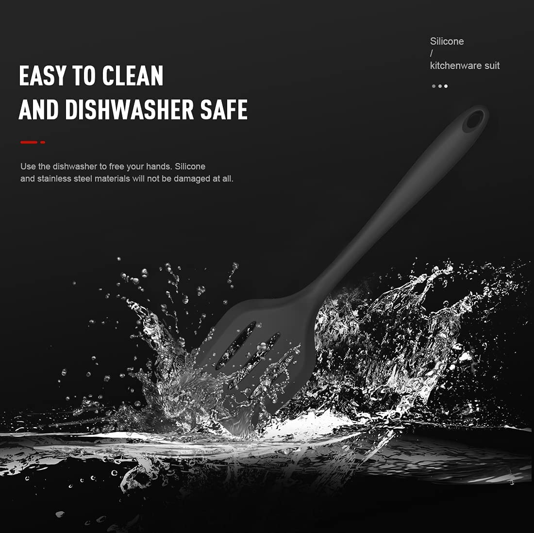 Silicone Cooking Utensils Set - 446&deg;F Heat Resistant Kitchen Utensils,Turner Tongs,Spatula,Spoon,Brush,Whisk.Kitchen Utensil Gadgets Tools Set for Nonstick Cookware.Dishwasher Safe (BPA Free) - Black image number 6