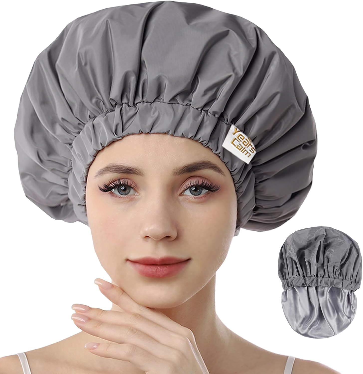 Years Calm Reusable Waterproof Shower Caps for Women, Hair Caps for Showers, Double-Layer Elastic Design, for All Hairstyles, Travel-Friendly (Black)