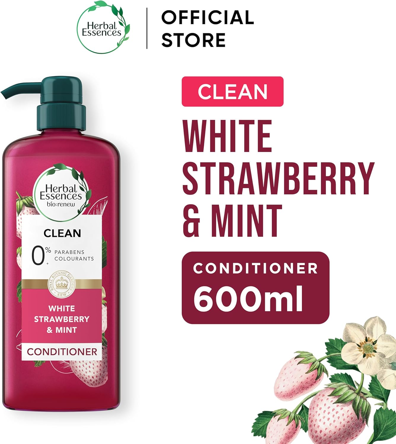Herbal Essences Bio Renew White Strawberry & Mint 600Ml Conditioner image number 5