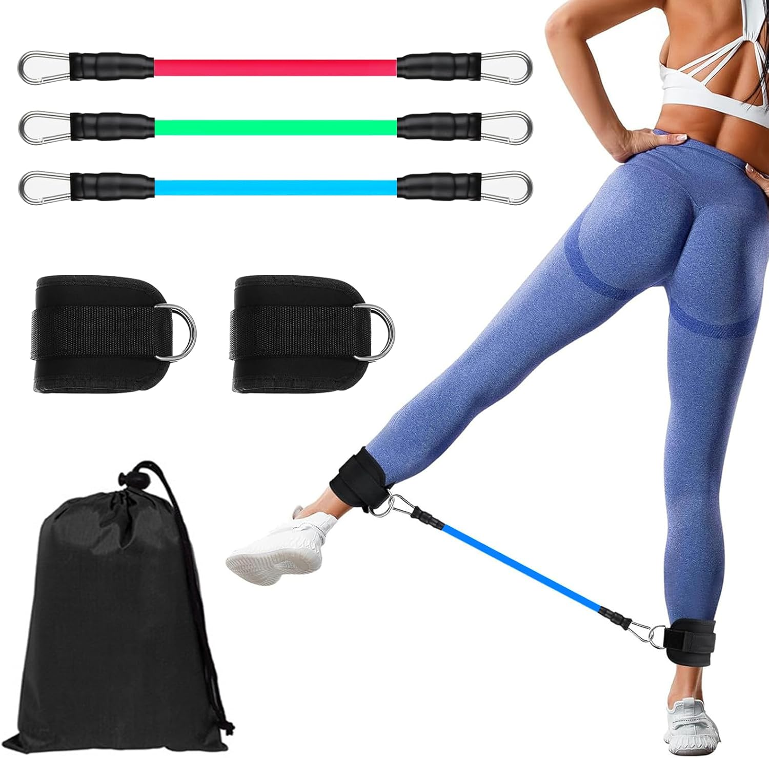 Ankle Resistance Bands with Cuffs, Ankle Exercise Strap for Butt Lift & Kickbacks, Ankle Workout Band for Leg & Glutes Training Equipment