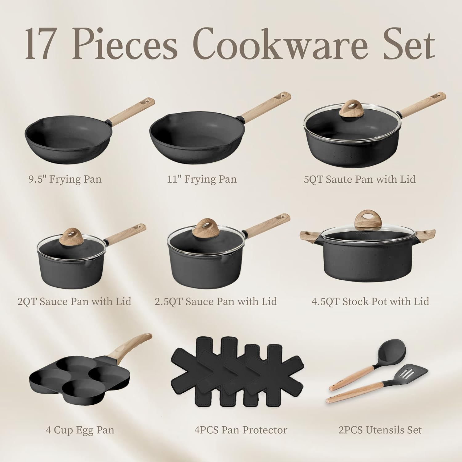 17Pcs Pots and Pans Set, Kitchen Cookware Set with Removable Handle, Non-Stick Aluminum Kitchen Cooking Sets, Silicone Tools and Pot Protectors, Versatile Cooking Essentials, PFAS and PFOA Free image number 6
