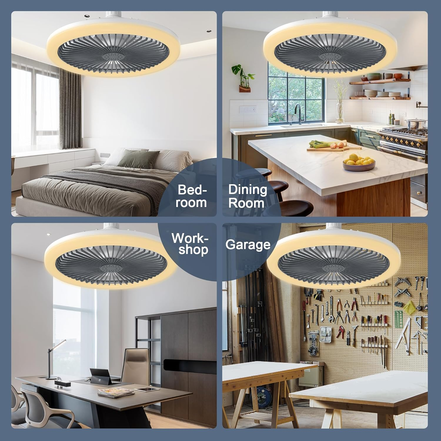 Ceiling Fan with Light and Remote Indoor, Socket Ceilings Fans Enclosed 10" with Light E26 3 Colors Infinitely Adjustable LED Mini Ceiling Fans for Bathroom/Bedroom/Living Room/Garage/Kitchen image number 2