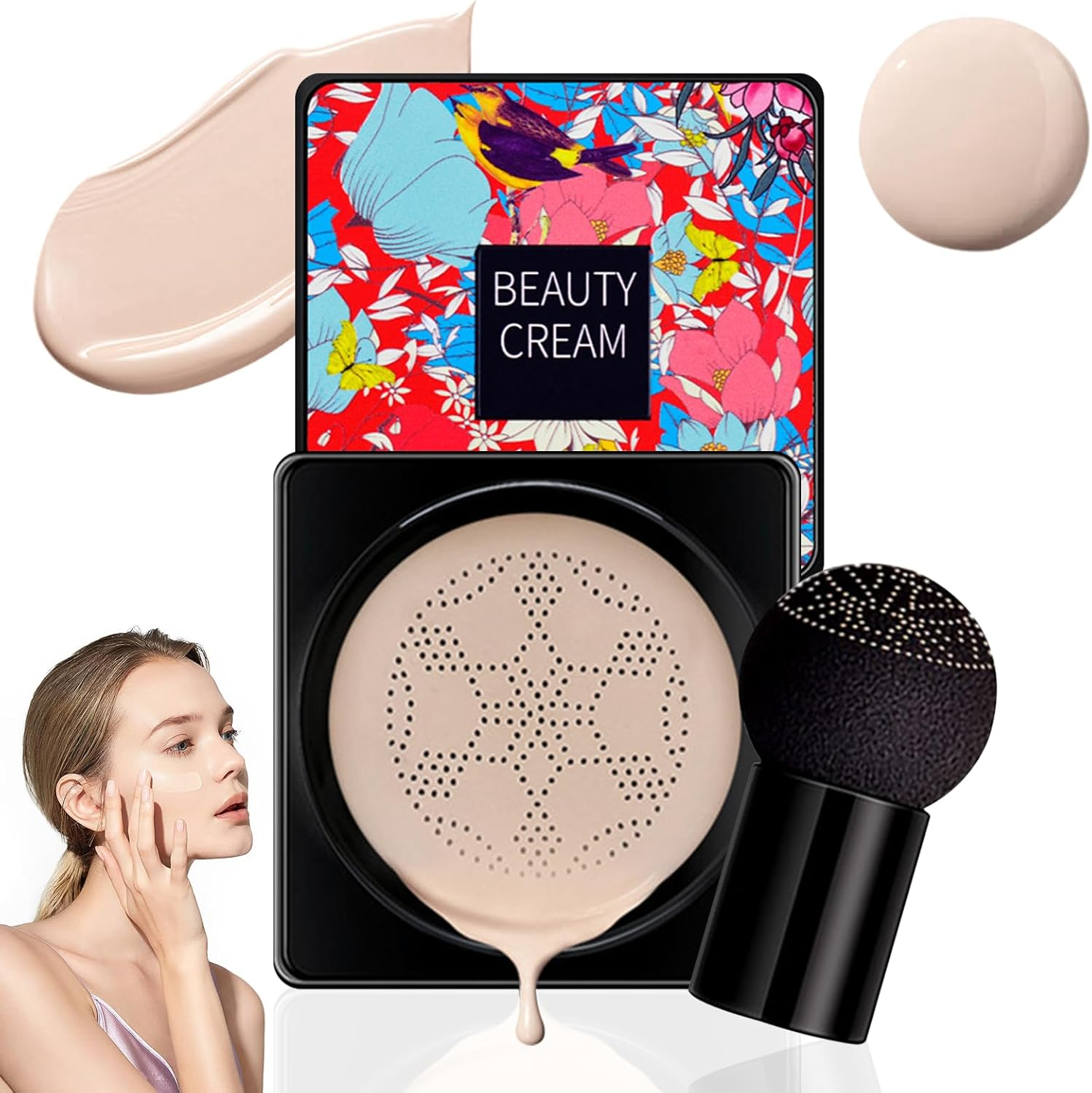 WALULAN Mushroom Head Air Cushion BB Cream Liquid Foundation, Long Lasting, Fresh Fixing, Foundation Powder Sunscreen,Loose Face Powder for Medium Skin Tones image number 1