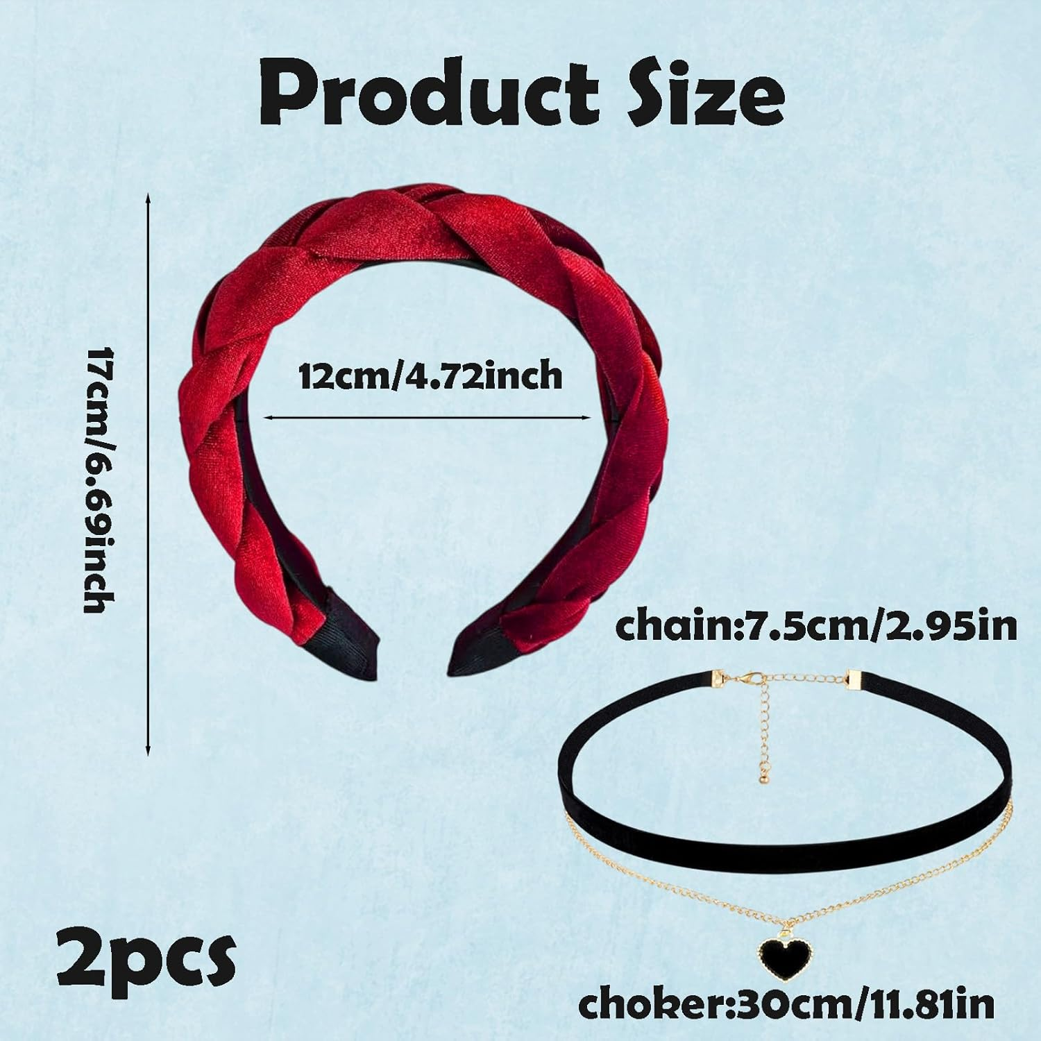 1 X Vintage Dirndl Headband + 1 X Black Choker, Simple Style Costume Headband for Make-Up, Face Wash and Headdress, Clothing Accessories