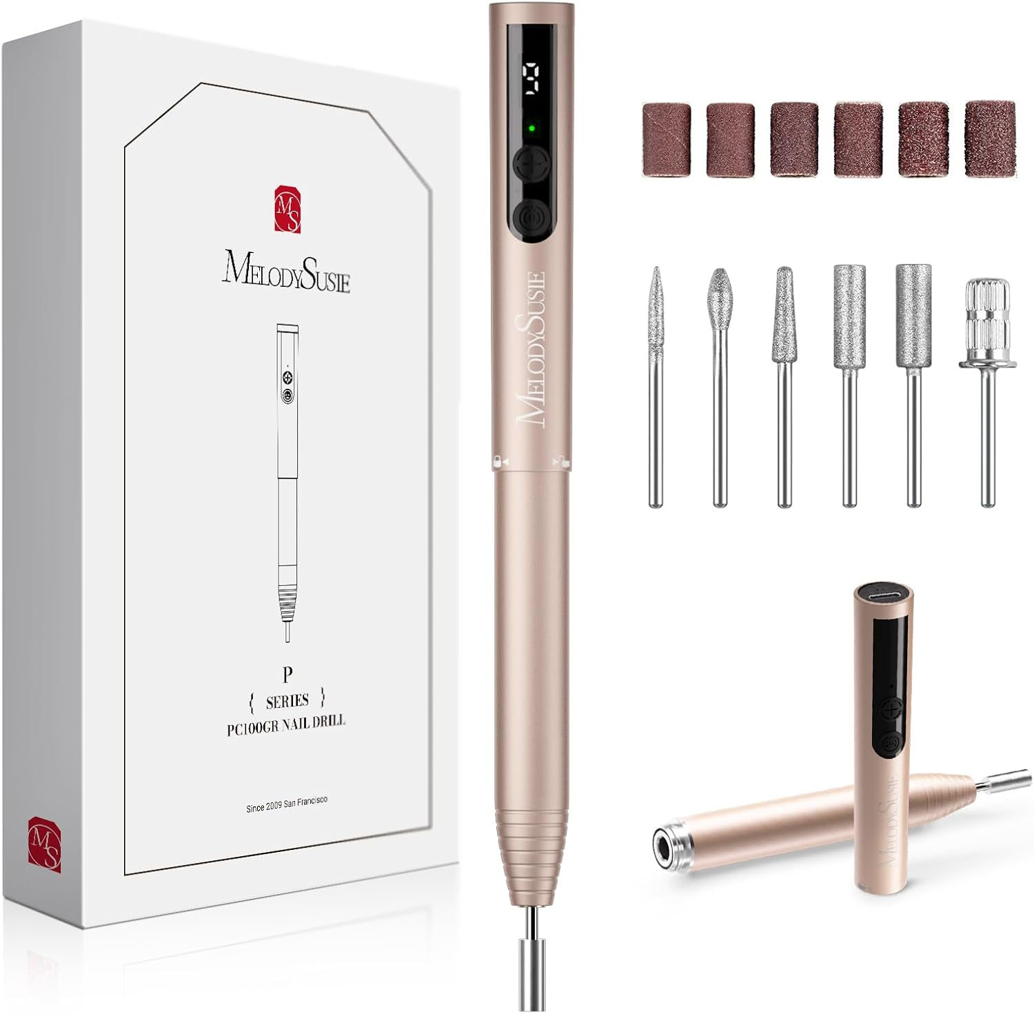 Melodysusie Wireless Nail Cutter, Electric Nail File Cutter for Gel Nails, Acrylic Nails, PC100GR Nail Drill 20000 Rpm, Adjustable Speed, Manicure Pedicure Set (Gold) image number 3