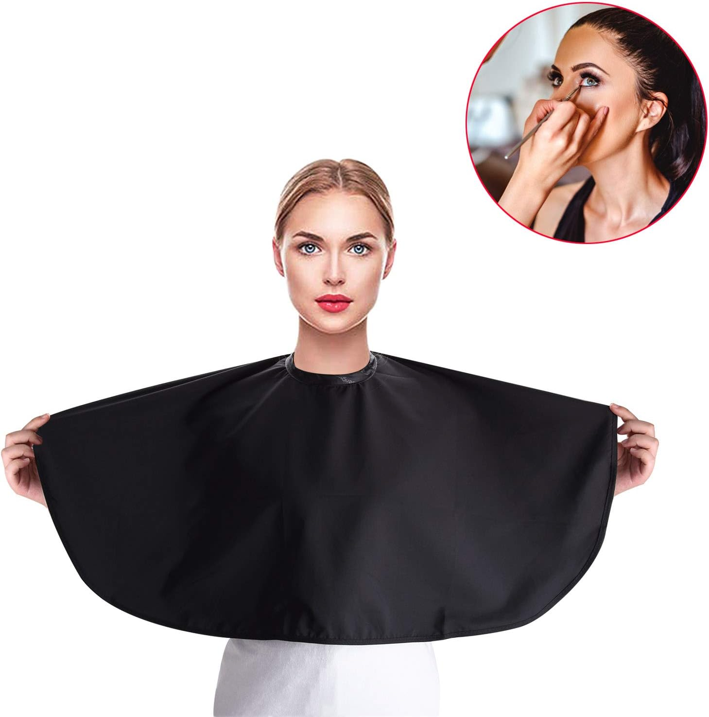 Noverlife Black Makeup Cape, Chemical & Water Proof Beauty Salon Shorty Smock for Clients, Lightweight Comb-Out Beard Apron Shortie Makeup Bib Styling Shampoo Cape for Makeup Artist Beautician image number 5