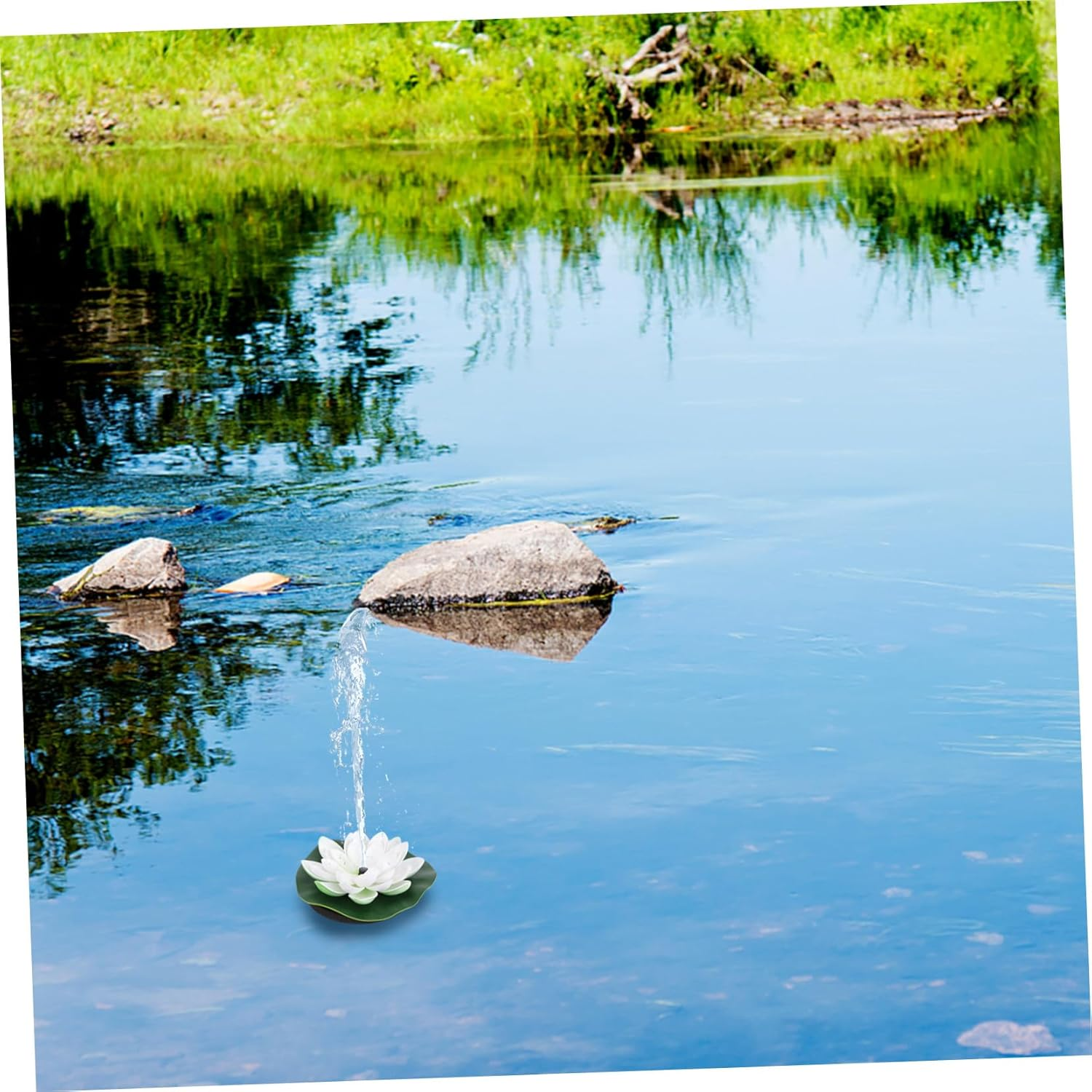 Yardwe Solar Powered Floating Garden Fountain Lotus Flower Pool Decor Outdoor Landscape Water Feature with Nozzle Heads White Design for Fish Bath image number 4