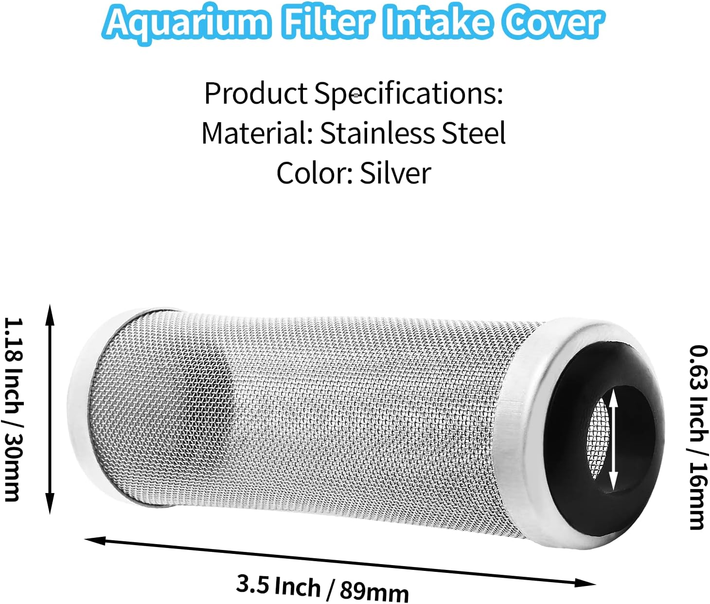 Bivethoi Stainless Steel Aquarium Filter Intake Cover, 16Mm Shrimp Filter Guard Metal Fish Tank Filter Intake Strainer, Mesh Tube Filter Net Cover Aquarium Inlet Filter Screen for Fish Tank