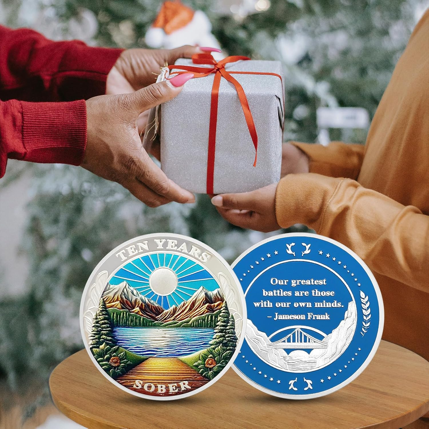 CHURYUML 10 Year AA Coins Ten Year Sobriety Chip Recovery Medallions Alcoholics Anonymous Token Sober Anniversary Gifts for Men and Women Celebrating Sobriety image number 4