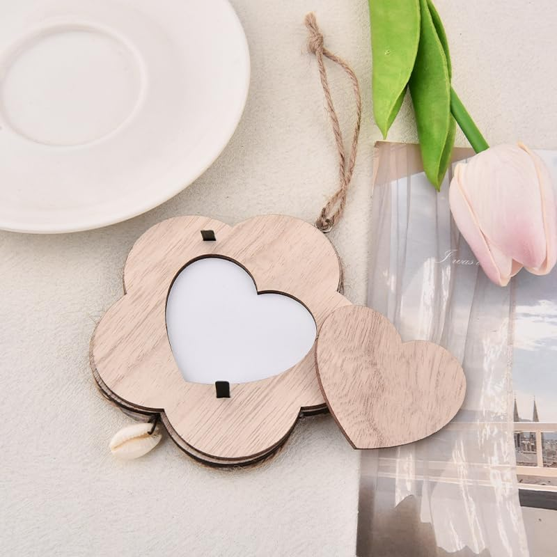 Flower Shape Photo Ornament Frame Wooden Hanging Ornament for Car Home Wall Decor Gifts for Friends Family Female - Flower image number 5