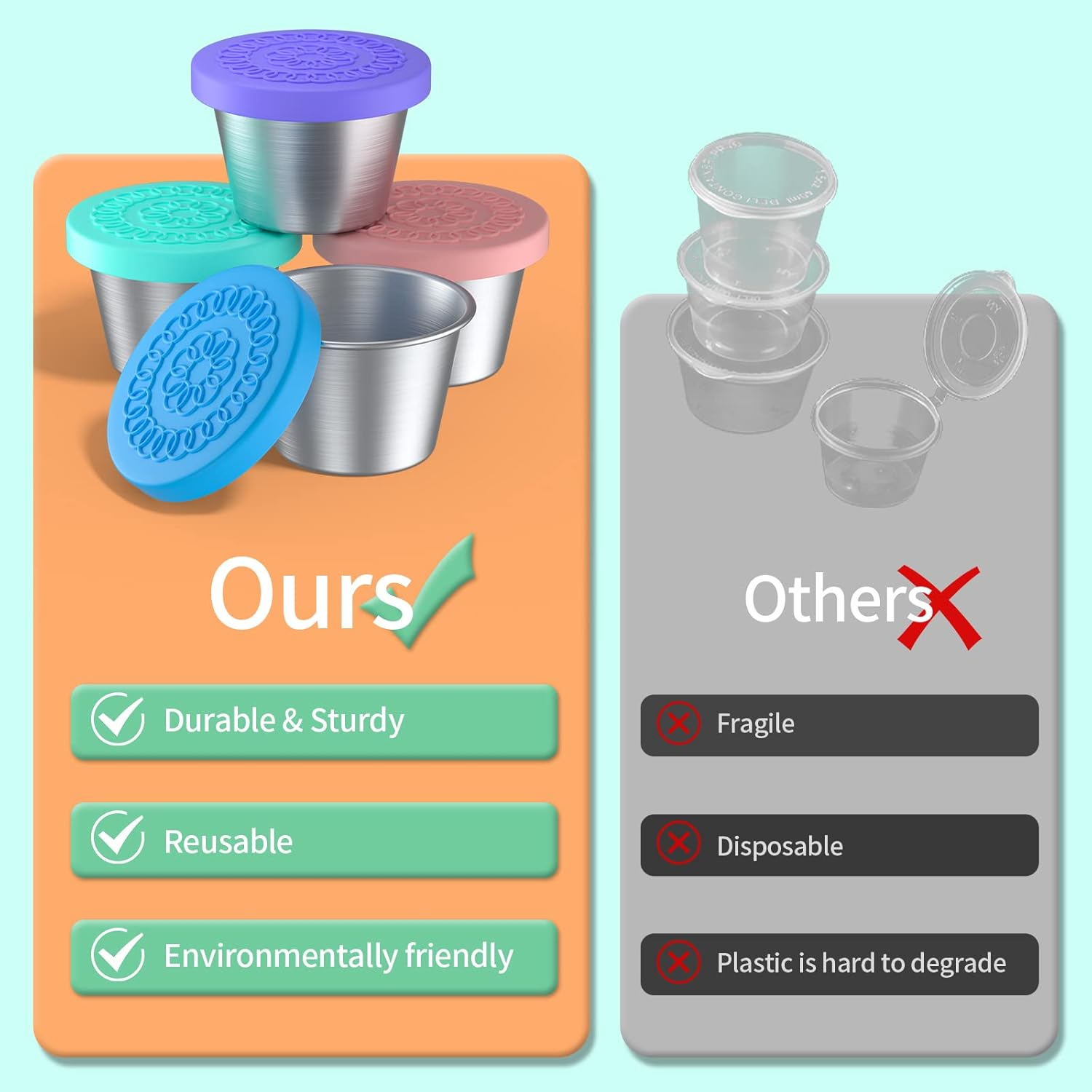 Salad Dressing Container to Go, 2.4 Oz/70Ml Snack Lunch Containers for Kids Lunch, 4 Pack Small Condiment Containers with Leakproof Lids, Reusable Sauce Cups for Kitchen School Picnic Travel,No BPA. image number 2