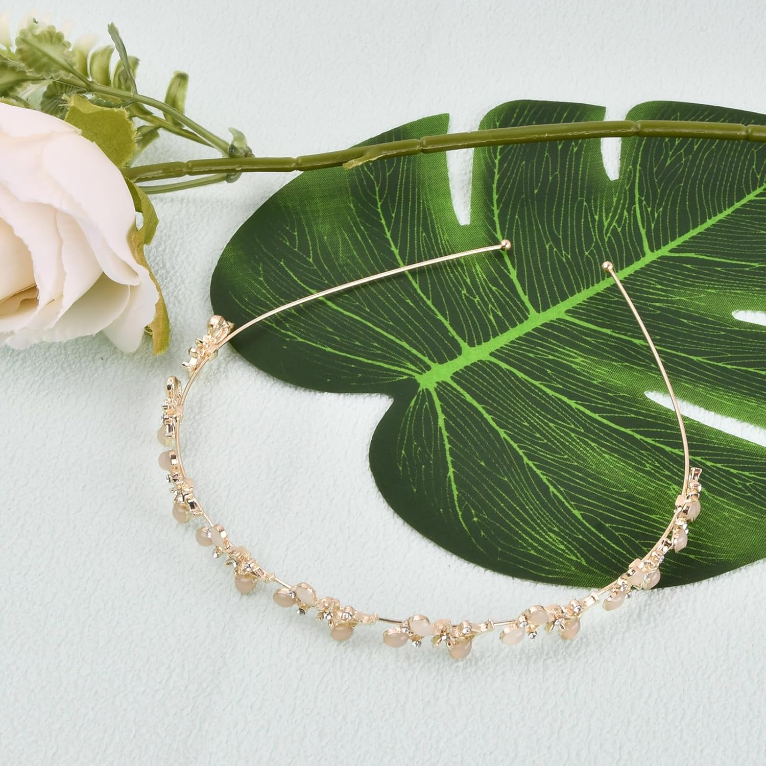 Wisebom 1 Piece Bridal Wedding Headband Light Gold Wedding Hair Band Elegant Bridal Headband with Rhinestone Communion Confirmation Hair Accessories for Birthday Anniversary Valentine'S Day Golden image number 5