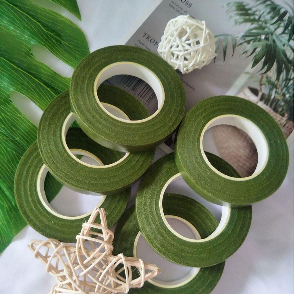 3 Pcs Green Floral Tape, Florist Tape 1/2 Inch Wide - 30 Yard for Bouquet Stem Wrap, Corsage, Wedding Bouquet, Dark Green Paper Craft Floral Adhesives Arrangement Supplies image number 1