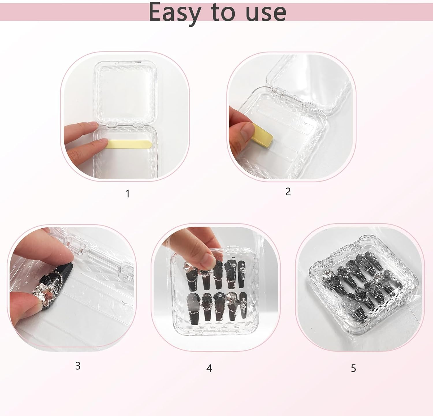 Daily Treasures 92Pcs Press on Nails Packaging Set,16Pcs Rhombic Nail Storage Box(7.5&times;7.5Cm)&60Pcs Upgraded Double Sided Tape &16Pcs Self-Adhesive Bags,Transparent False Nail Display for Nail Business image number 6