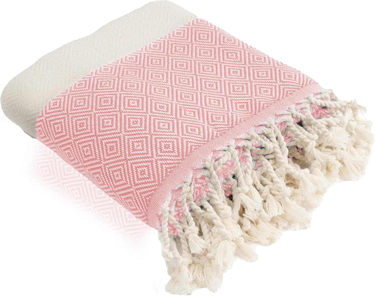 Turkish Beach Towel, Large 39"X71", Sand-Free, Extra Large Light Travel Towel, Travel Essentials, Cruise Accessories, Must-Haves for Adults, Beach Accessories, Gifts - Pink - Diamond Navy Blue image number 2