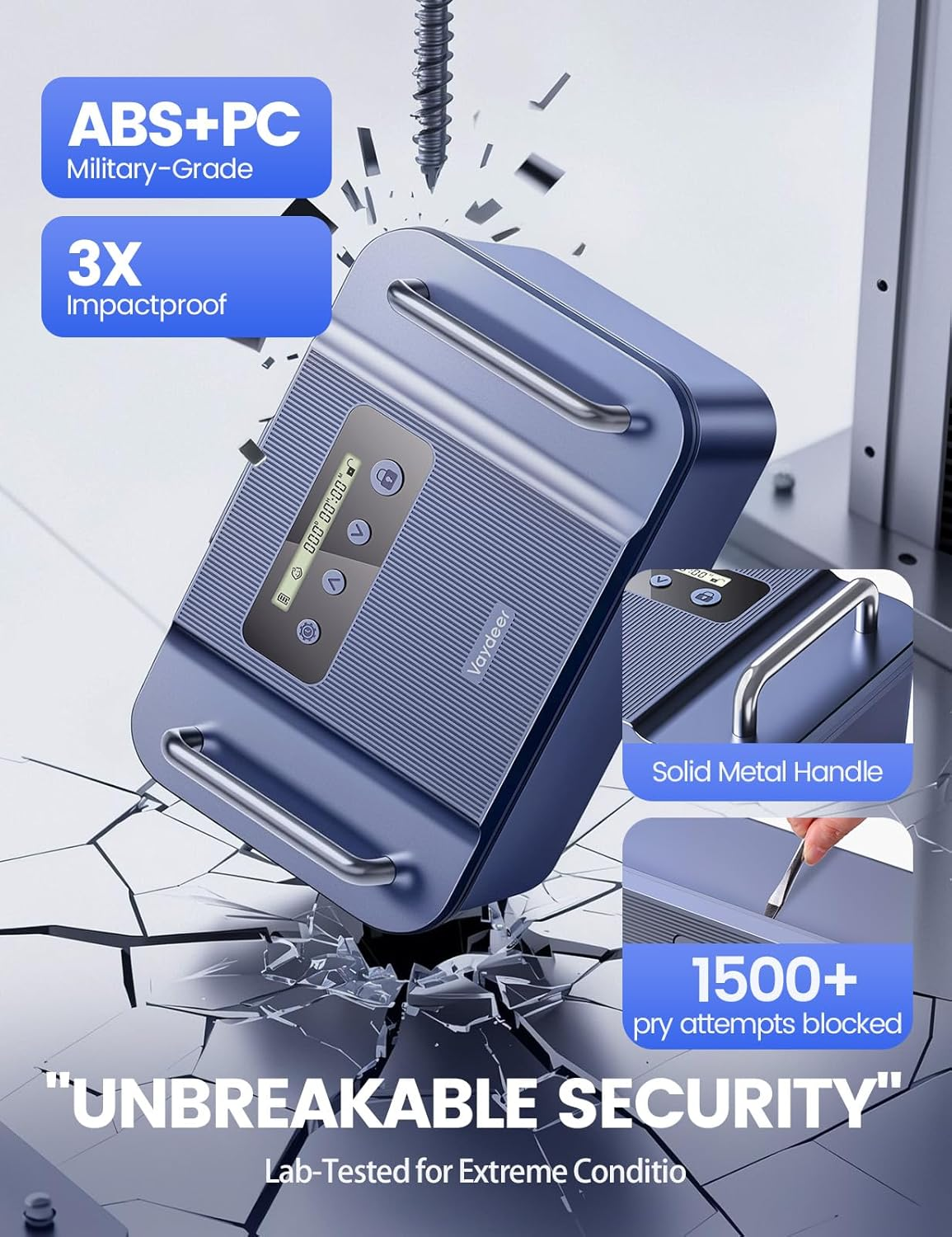 VAYDEER Security Lock Box with Timer &ndash;Safe Storage Box with Handles, LCD Display, Customisable Lock Time, USB-C Emergency Power &ndash; Portable Lock Safe for Phone, Medication, Valuables