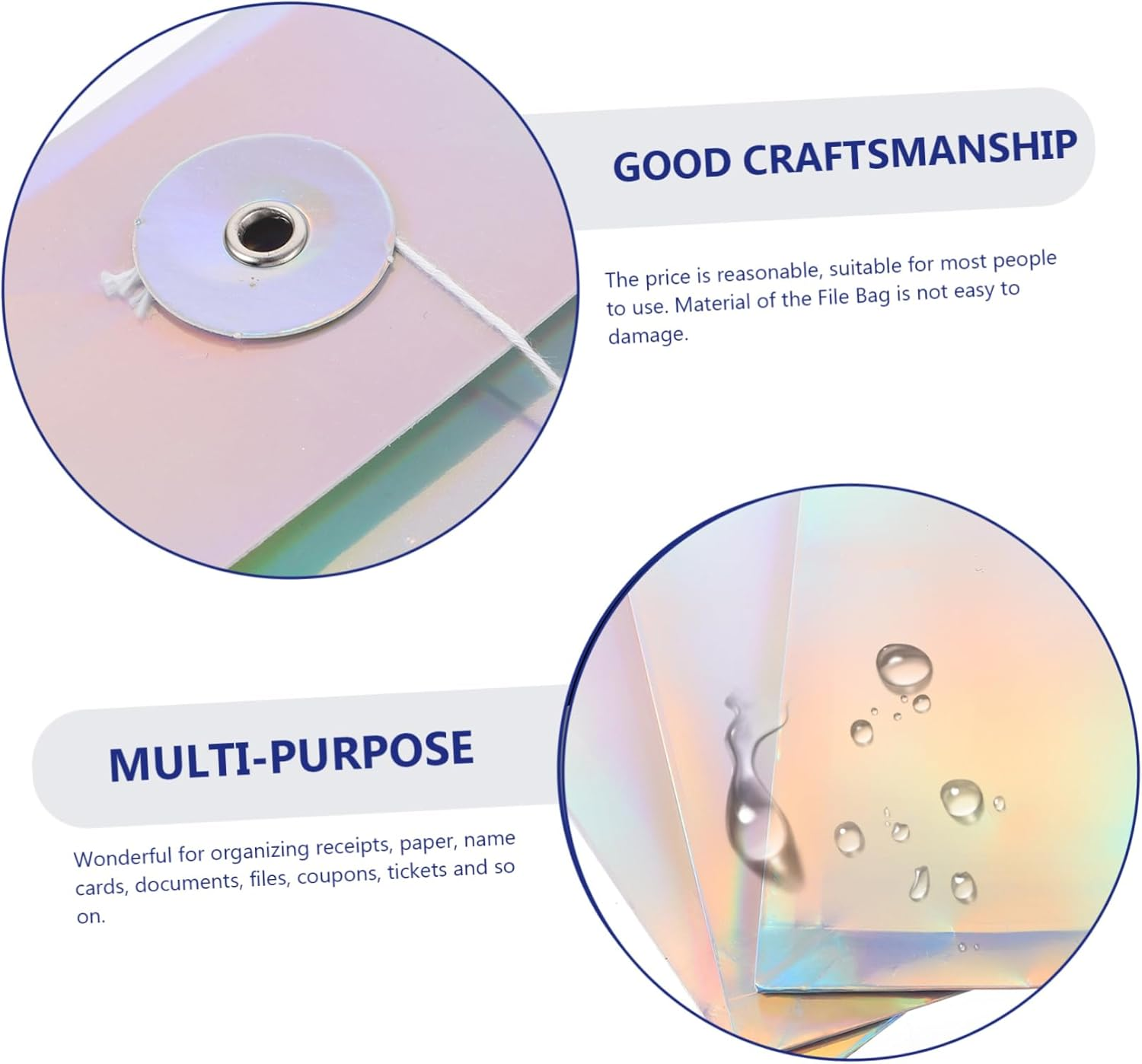 WEKAMOS 3Pcs File Bags Decorative Laser Document Organizers with Tie Closure Wear Packing Pouches for Office Home Student and Business Travel Storage image number 1