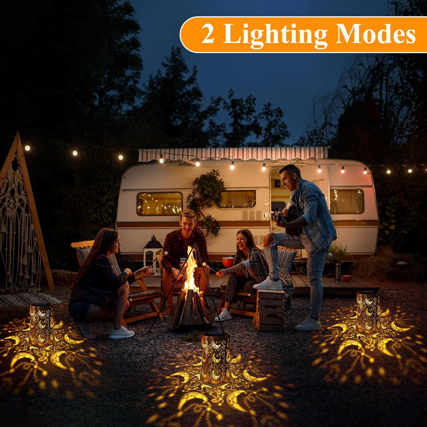 Toodour Solar Lantern Outdoor, Hanging Solar Outdoor Lights Garden Decor, Waterproof Hollow Out Retro Metal Moon Decorative Lights for Patio, Balcony, Yard, Walkway, Landscape, Outdoor Decor image number 5