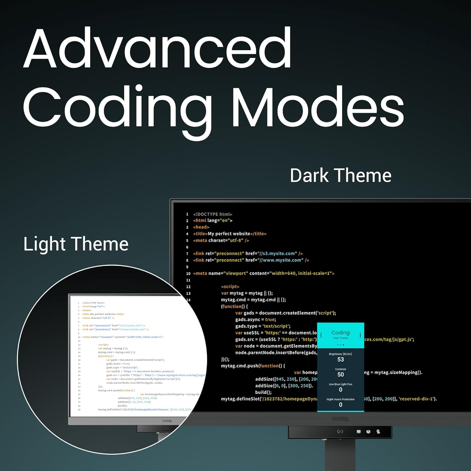 Benq RD240Q 24.1&rdquo; WQXGA Programming Monitor, 90W USB Type-C, Advanced Coding Modes, Coding Hotkey, Ergonomic Design, 16:10 Special Ratio, Circadian Mode, Eye-Care Technology, Eco-Friendly Design