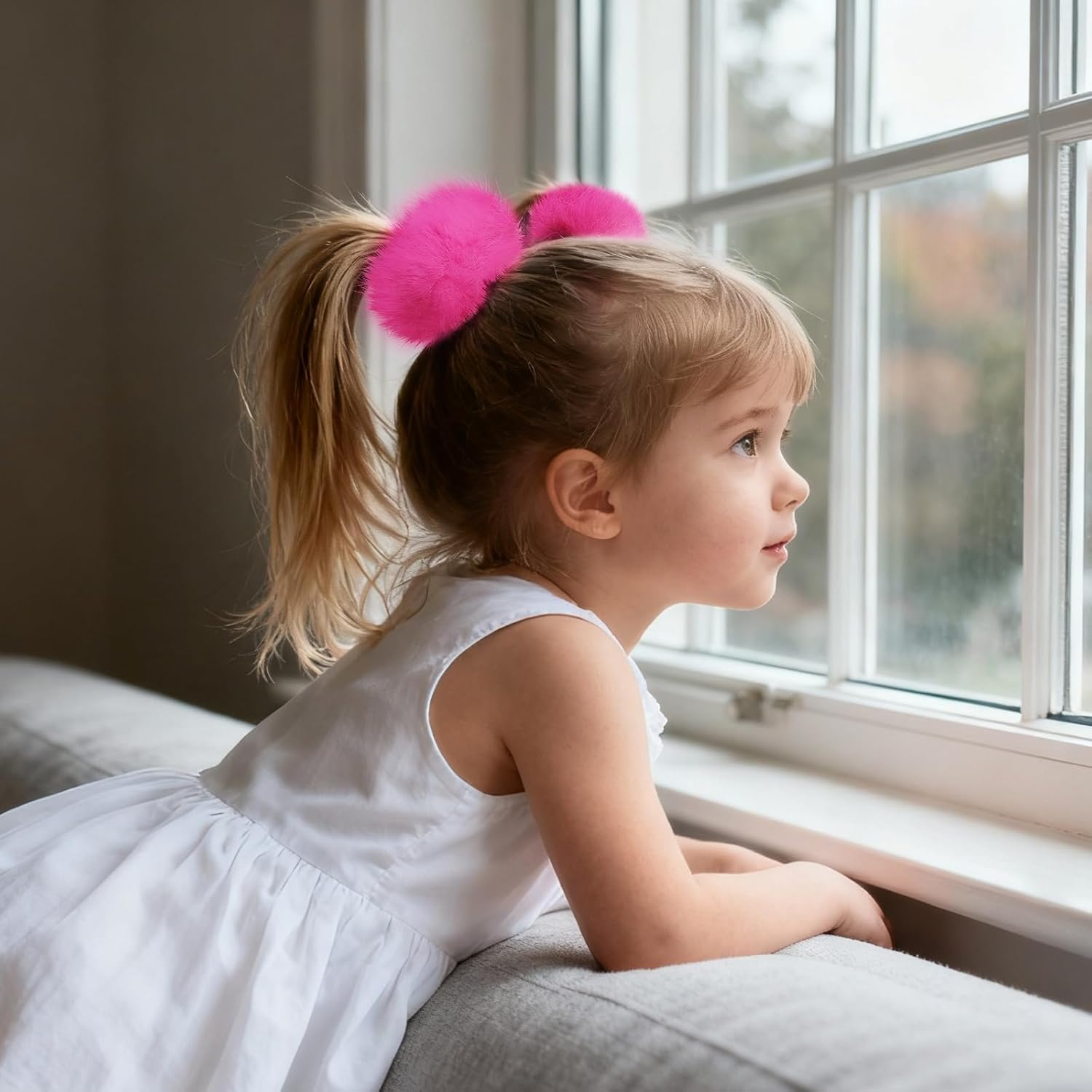 Plush Scrunchie Hair Scrunchie, 2 Pieces Plush Hair Bands, Women'S Pom Pom Headbands, Fluffy Hair Bobbles for Women and Girls image number 5