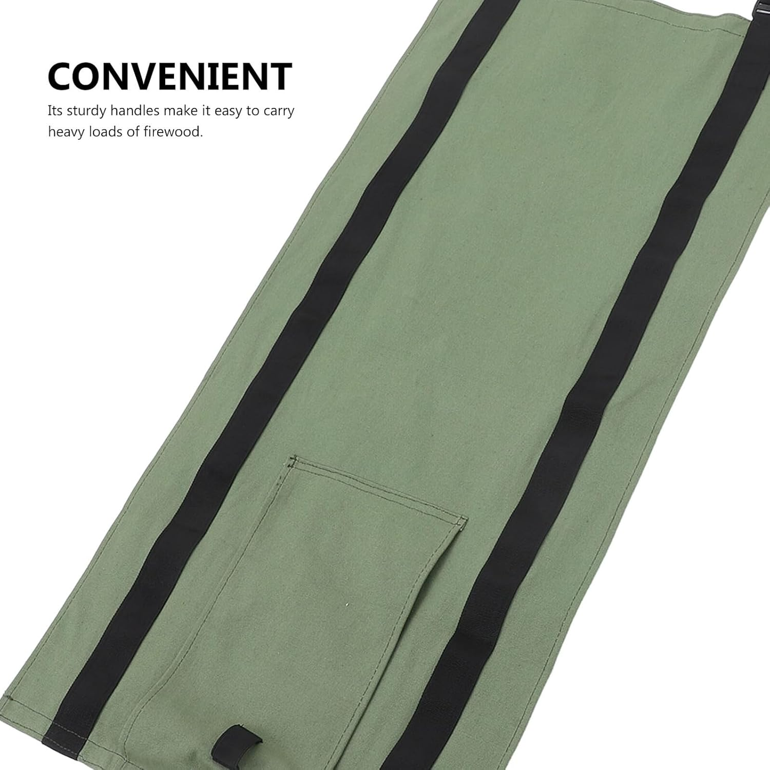 SEWACC Heavy Duty Canvas Firewood Carrier Bag Handles, Military Green Log Tote for Outdoor Camping and Wood Stove Transport image number 1