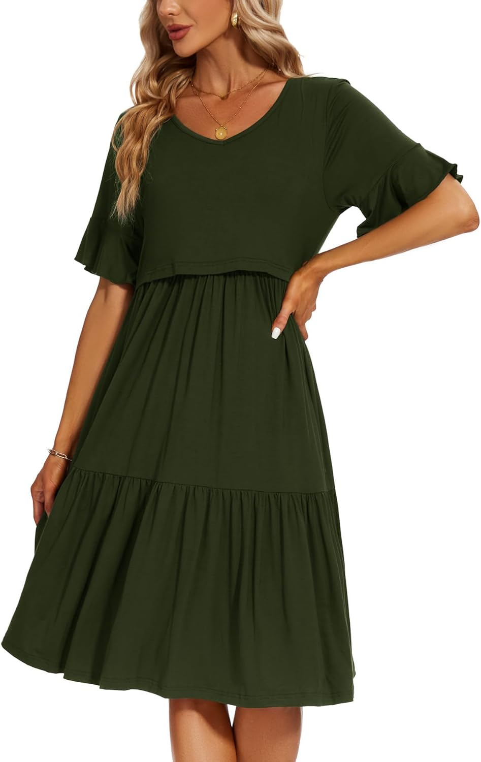 Smallshow Women'S Maternity Nursing Dress Ruffle Short Sleeve Breastfeeding Clothes image number 4