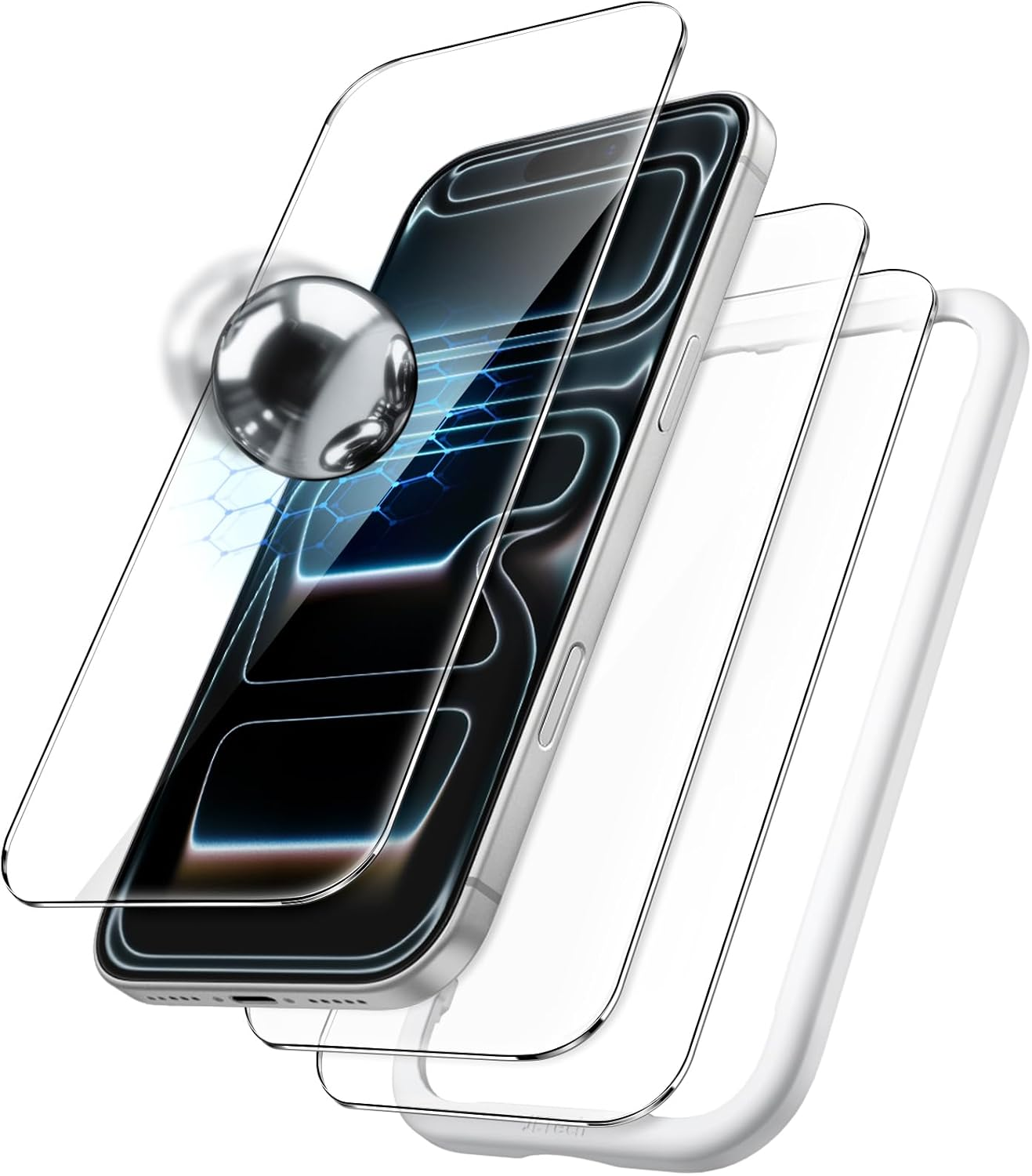 Jetech Shatterproof Screen Protector for Iphone 17 Pro Max 6.9-Inch, 9H+ Tempered Glass Military Grade Film with Easy Installation Tool, Case-Friendly, HD Clear, 3-Pack image number 2