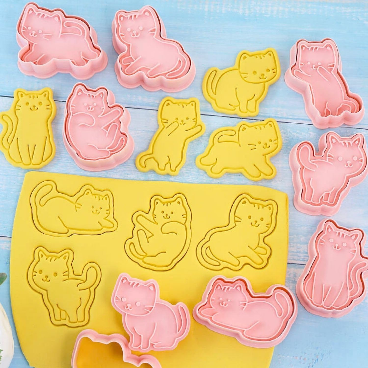 Crethinkaty Cat Cookie Cutters Set-8 Plastic Cookie Cutter Stamp- Cat Theme Fun Cookie Mold, Good for Making Cat Treats. image number 2