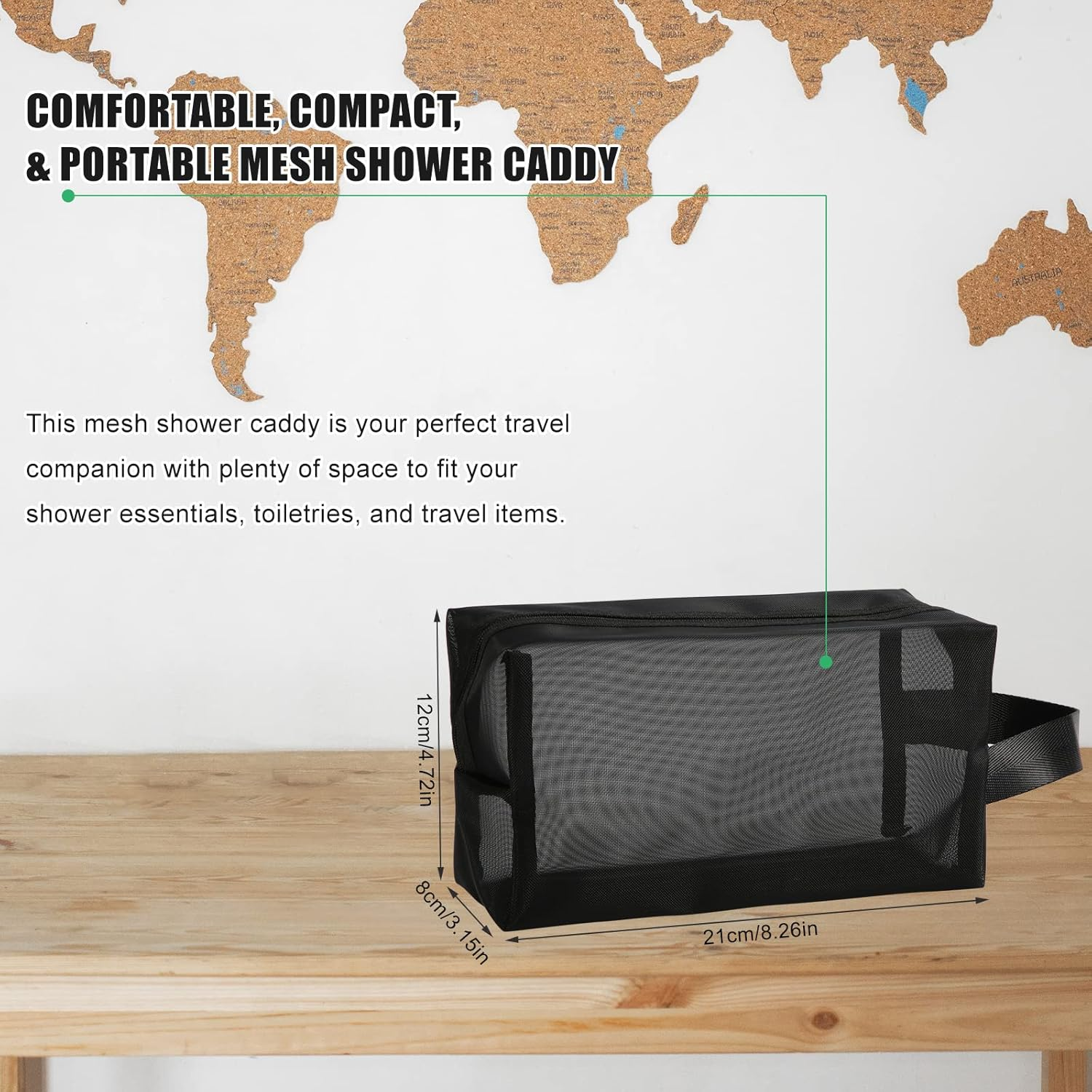 Black Mesh Shower Bag, Mesh Shower Caddy Portable Toiletry Bag Zippered Mesh Shower Bag Small with Handldes Hanging Carring Convenient for Travel, Bathroom, Cosmetics Organizer, Black, 21 X 12 X 8 Cm image number 1