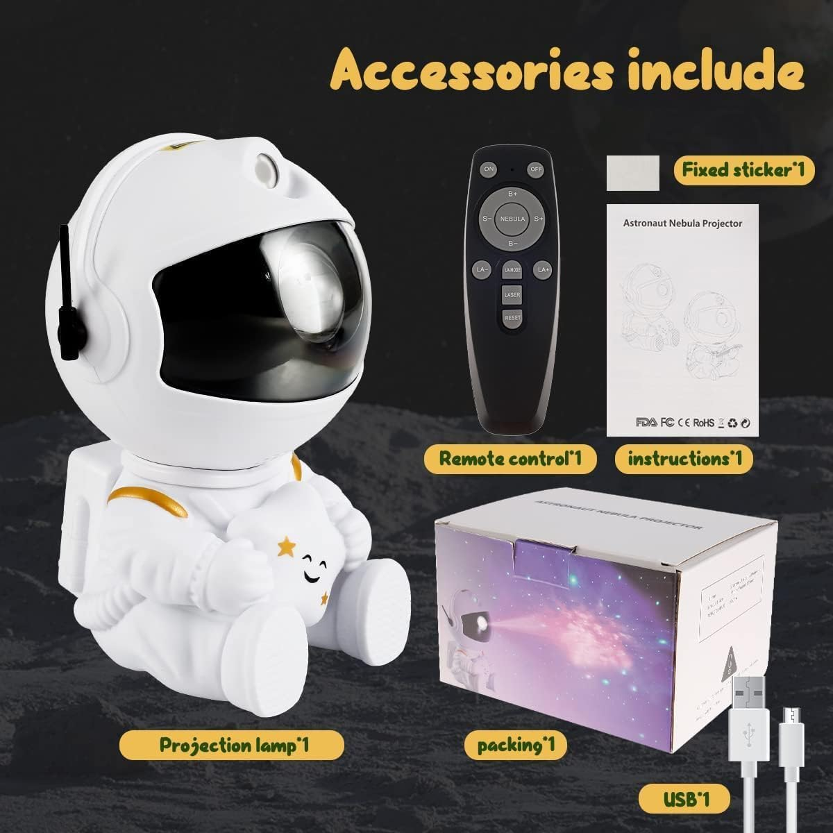 Starwood Astronaut Galaxy Star Projector - Starry Nebula Ceiling Lamp with 8 Modes, Remote, and 360&deg; Adjustable | Aesthetic Bedroom Decor for Kids & Adults (Sitting Posture)