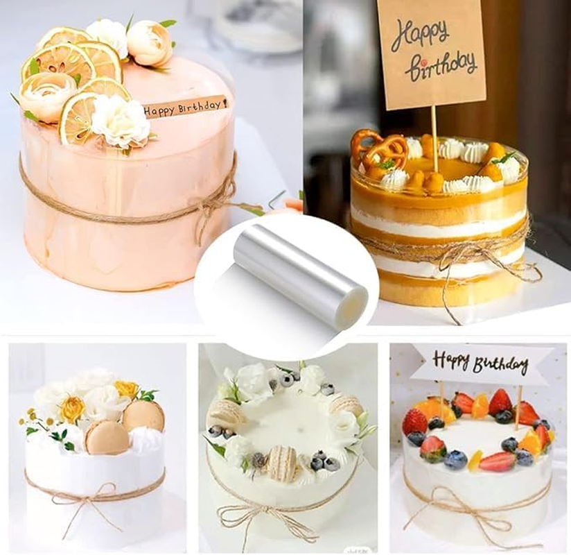 4 Rolls Cake Collars - Transparent Cake Surrounding Sheet for Baking - 6CM/8CM/10CM/15CM Non-Edible Chocolate Mousse Collar, Durable & Flexible Baking Essential for Home Bakers & Chefs (10M/Roll) image number 1