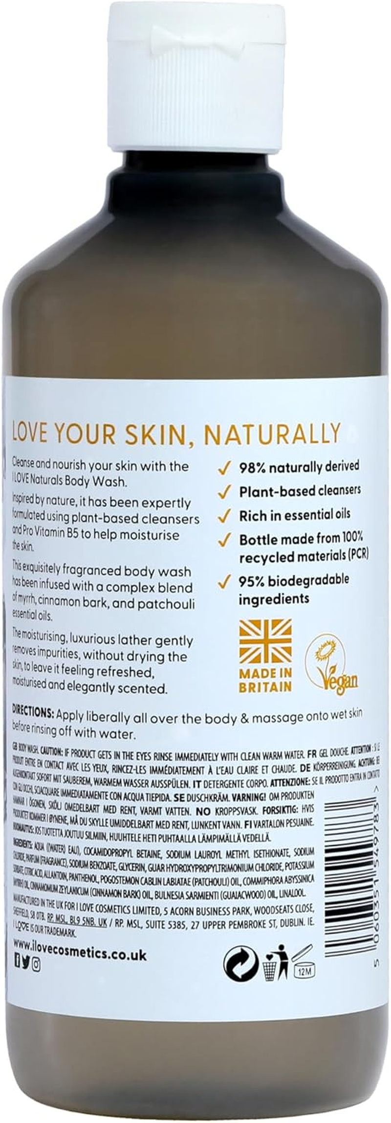 I Love Naturals Tonka Bean & Myrrh Body Wash, Natural Oils of Patchouli & Myrrh, Formulated Using Essential Oils for Silky Smooth & Moisturised Skin, 100% Recycled Bottle & Vegan-Friendly - 500Ml image number 1