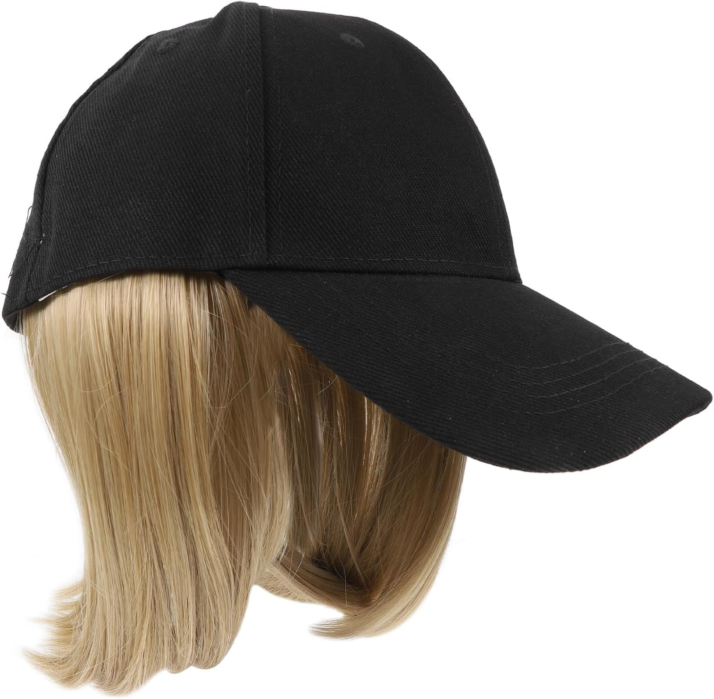 LALAFINA Baseball Cap with Hair Extensions, Wigs Cap Canvas Hat Straight Short Bob Hairstyle Adjustable Wig Hat Short Ponytail Baseball Wig Cap with Attached for Women image number 1