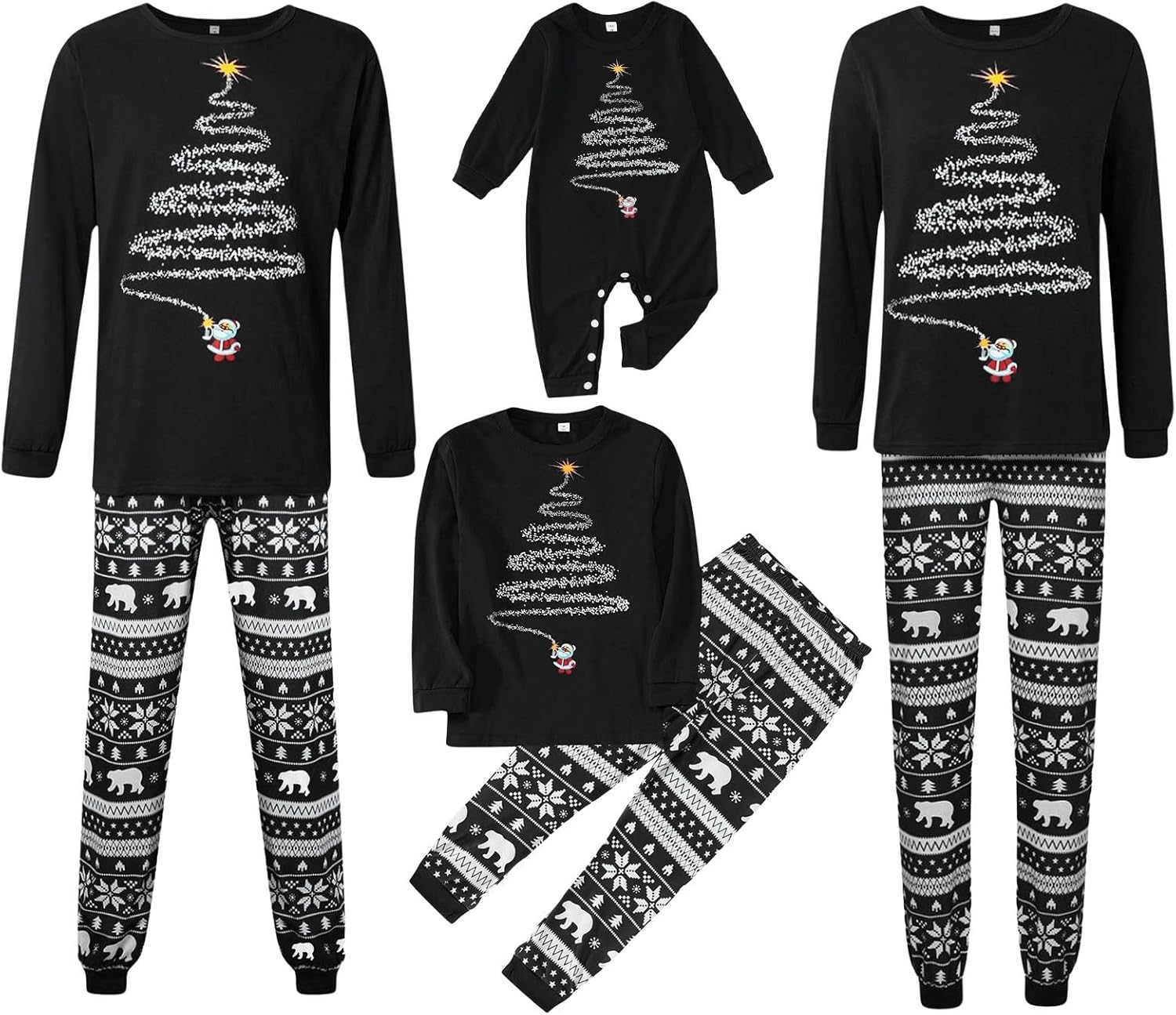 Matching Christmas Pajamas for Family Christmas Tree Print Xmas Sleepwear Holiday Long Sleeve Pjs Set image number 6