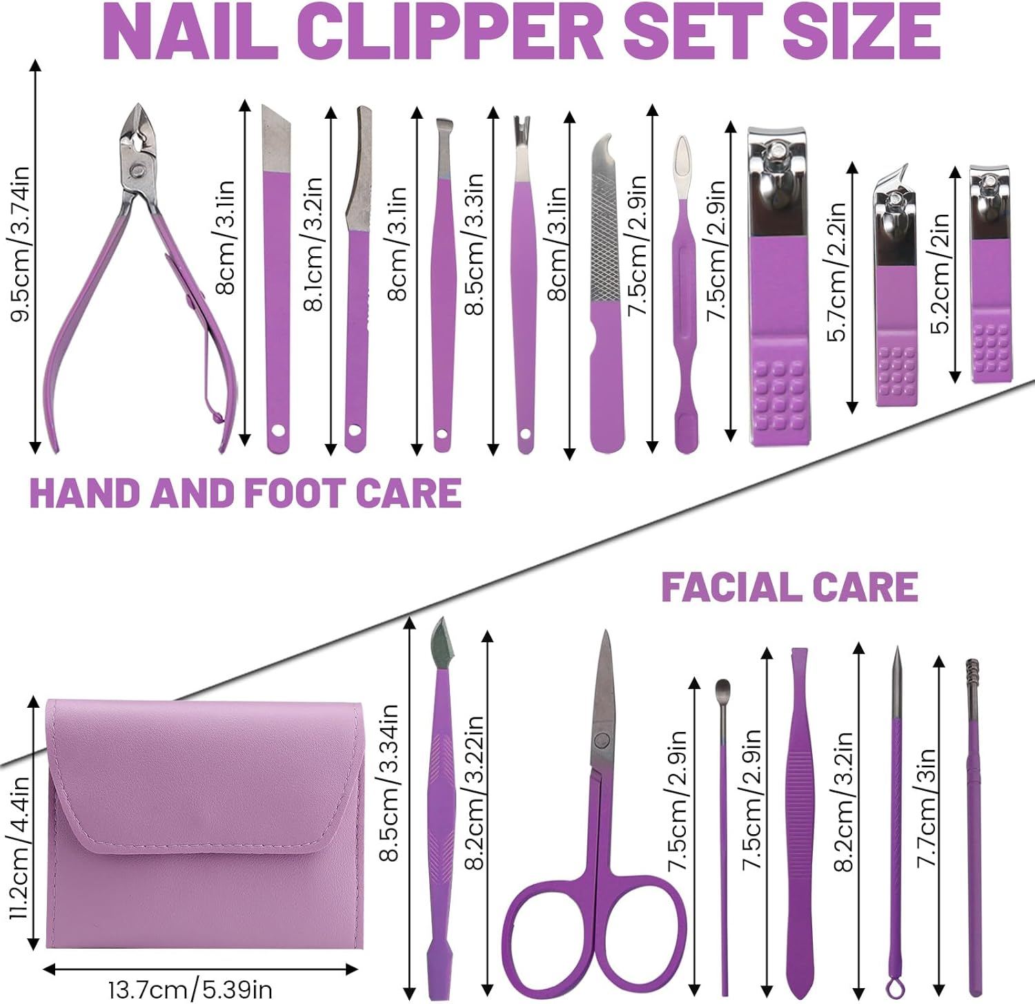 Realand Manicure Set 2 Set 16+4 Pieces Nail Care Set Pedicure Set Professional Nail Clippers Manicure Pedicure Set Travel Manicure Tools Grooming Kit (Purple) - Purple image number 6
