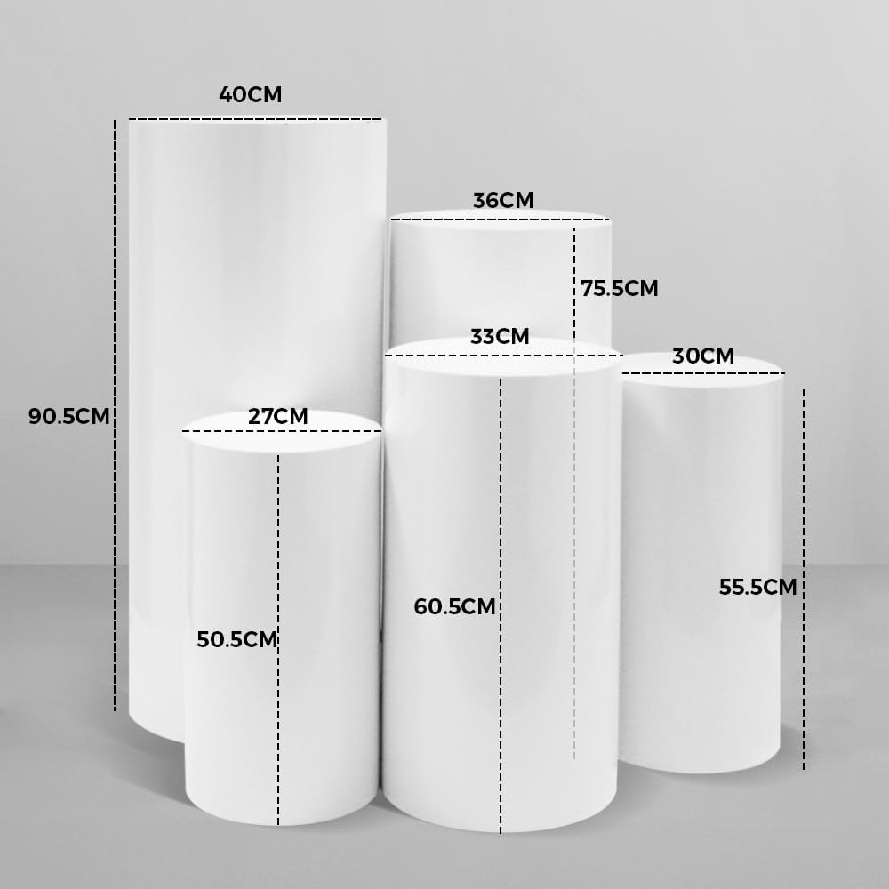 ALSTON 5PCS Metal Display Pedestal Stand Set, White Cylinder Pedestal Stands Wedding Decoration Stand for Flower Cake Balloons Display, Elegant White Display Stand(5Pcs Plinth) image number 1