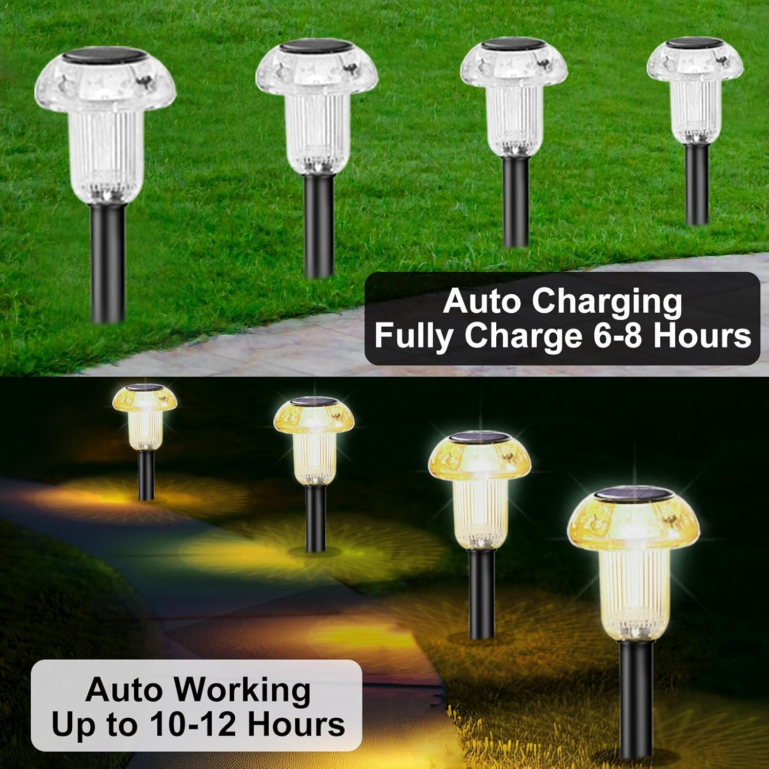 Mushroom Solar Lights Outdoor Garden 8 Pack, Solar Pathway Lights Warm White Waterproof up to 12 Hours Cute LED Landscape Lighting for Garden Yard Ground Lawn Walkway outside Decor image number 3
