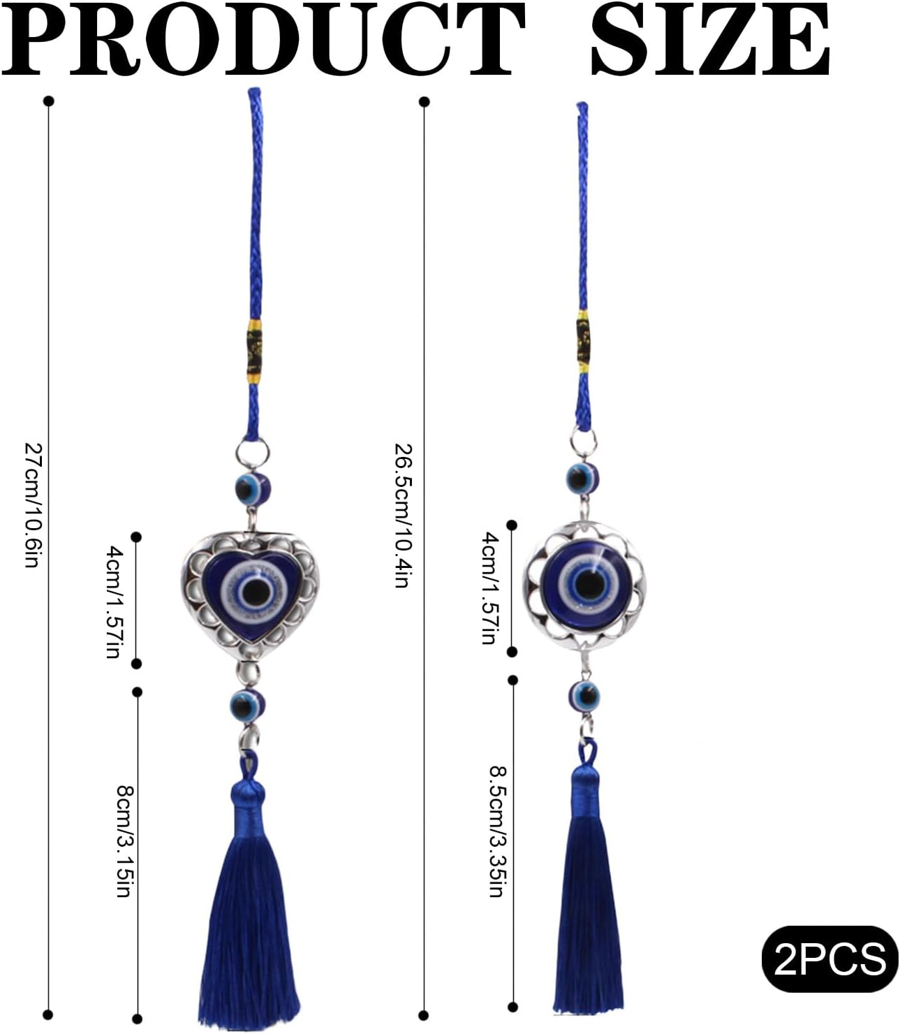 2Pcs Evil Eye Pendants, Lucky Evil Eye Protection Car Decor,Car Hanging Accessories, Office Doors and Windows Home Decoration, Interesting Gifts image number 3