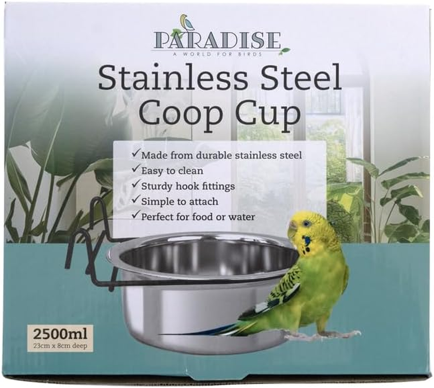 Paradise Stainless Steel Coop Cup with Hook 2500Ml, Durable Pet Feeding Bowl, Easy to Attach & Clean, Ideal for Birds & Small Animals, Rust-Resistant & Long-Lasting Design